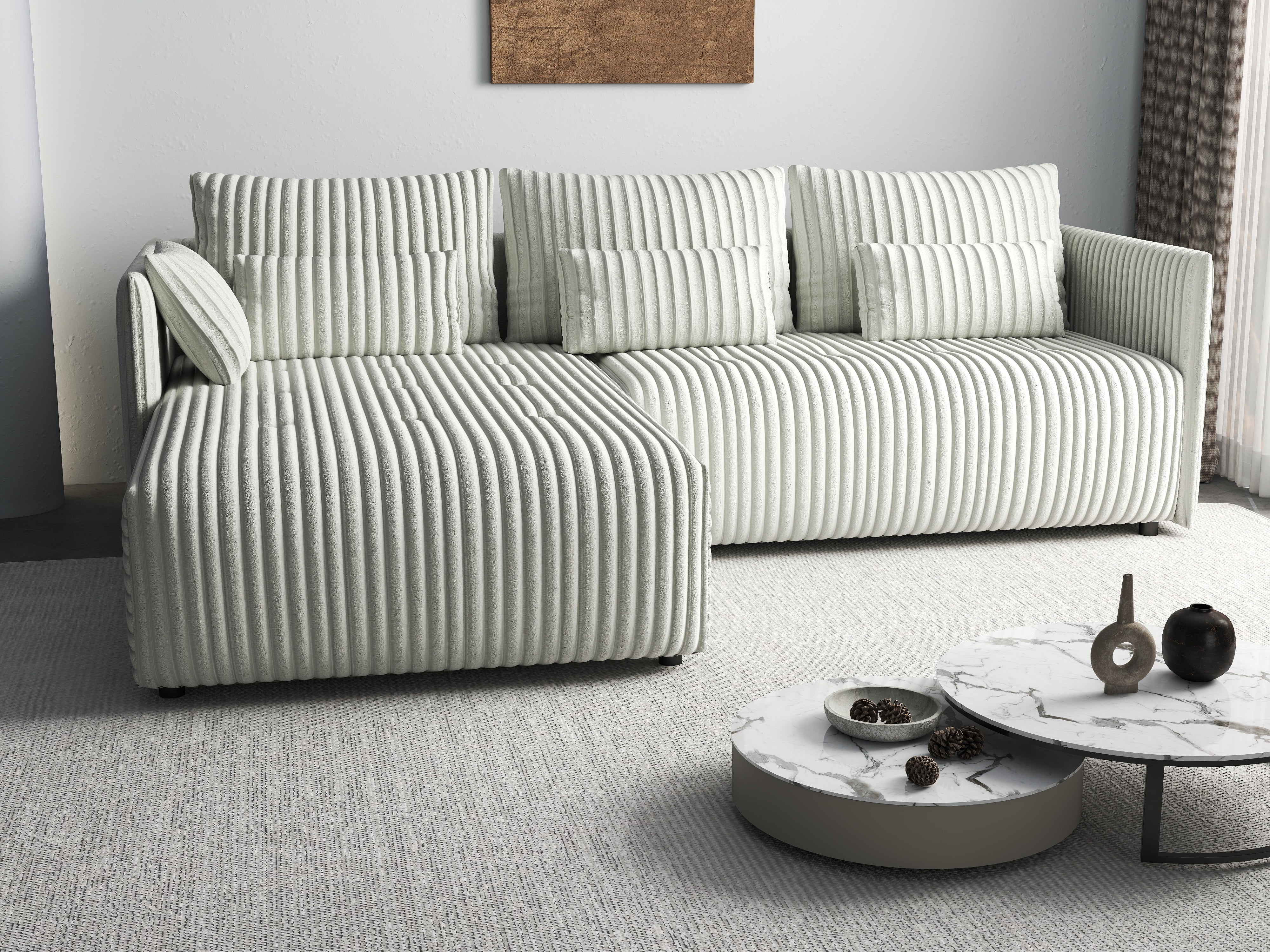 Colțar extensibil dumonde cu ladă de depozitare si sezut confortabil din spuma HR, Malta Ambience White 235x185 cm Fabrica