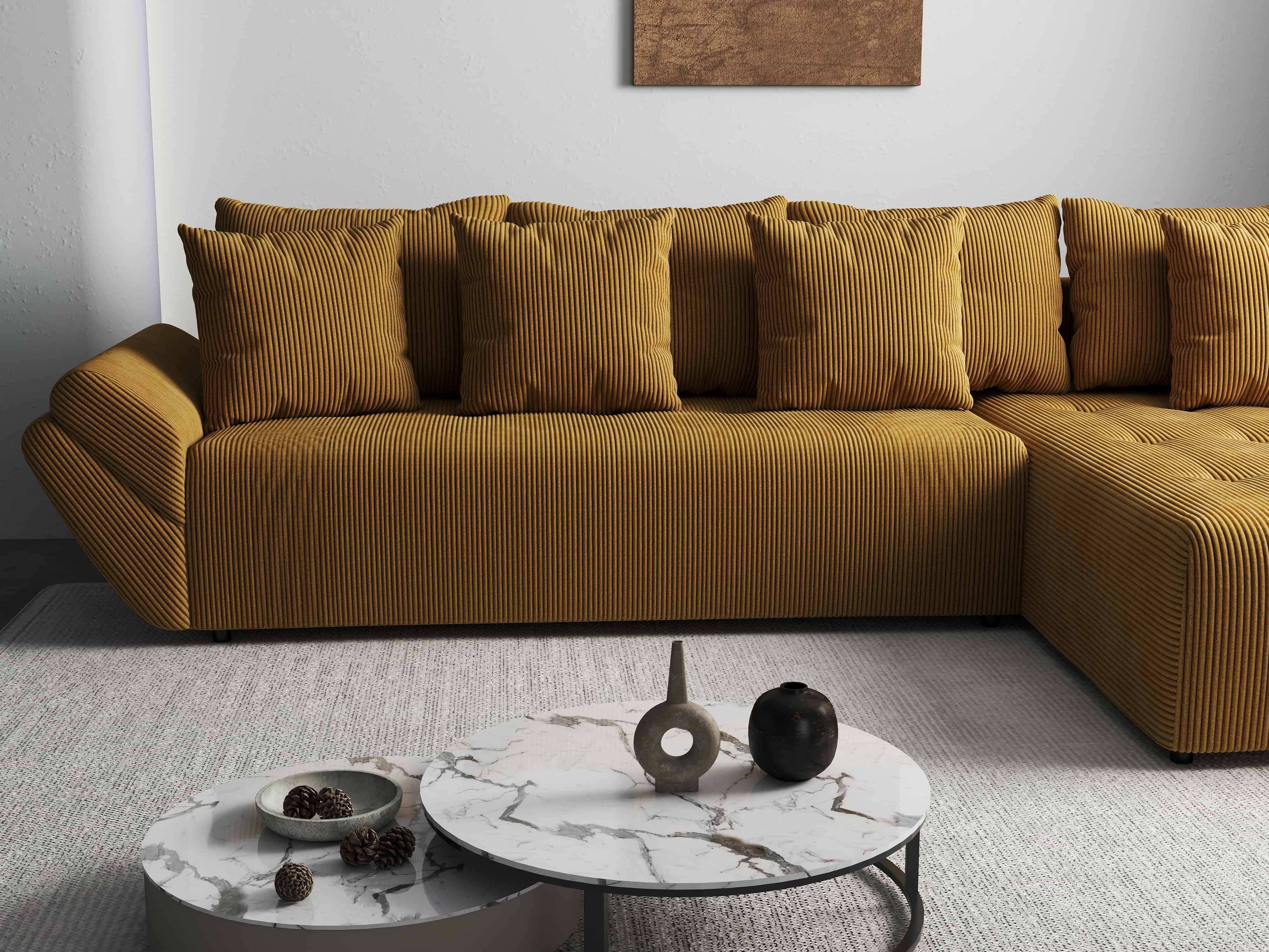 Colțar extensibil dumonde cu ladă de depozitare si sezut confortabil din spuma HR, Berlin XL Zoom Mustar 350x185 cm II Fabrica