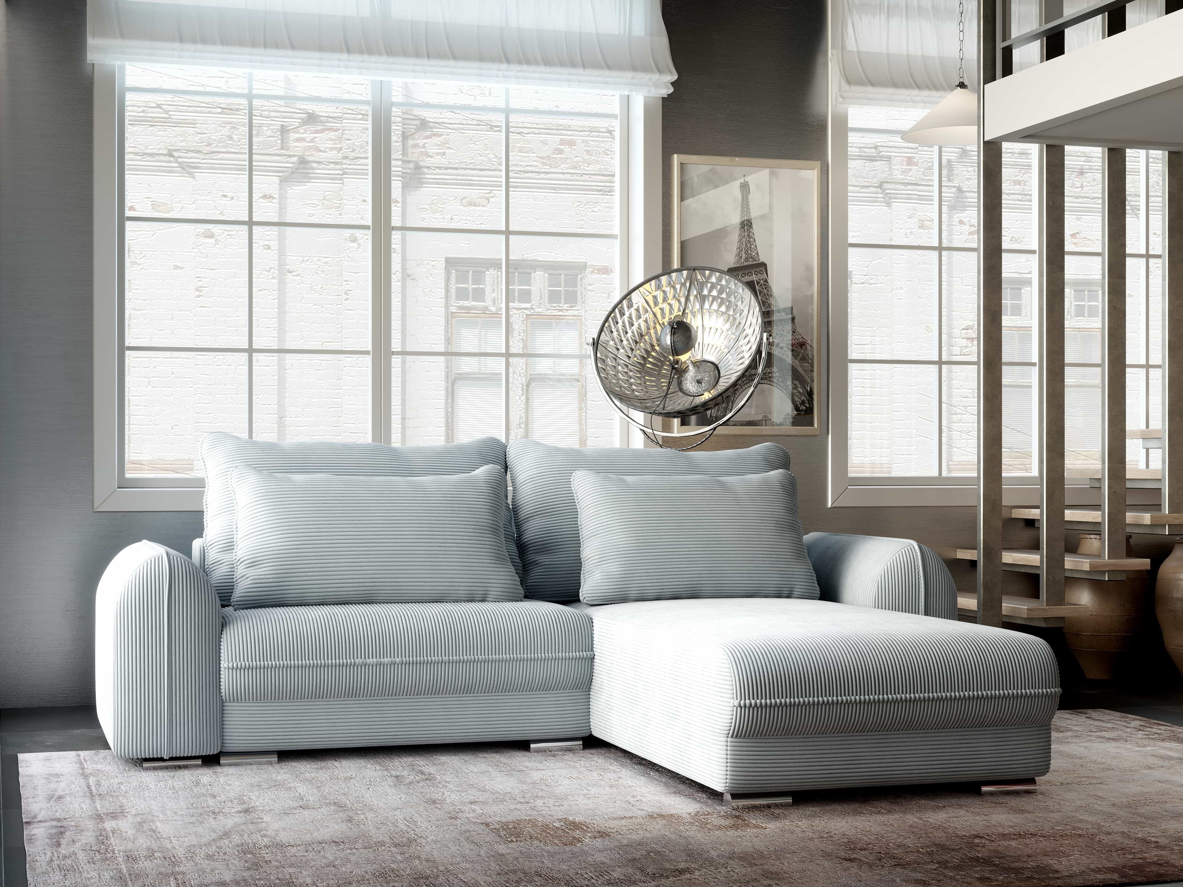 Colțar extensibil dumonde cu ladă de depozitare si sezut confortabil din spuma HR, Denver Zoom Grey 275x185 cm II Fabrica