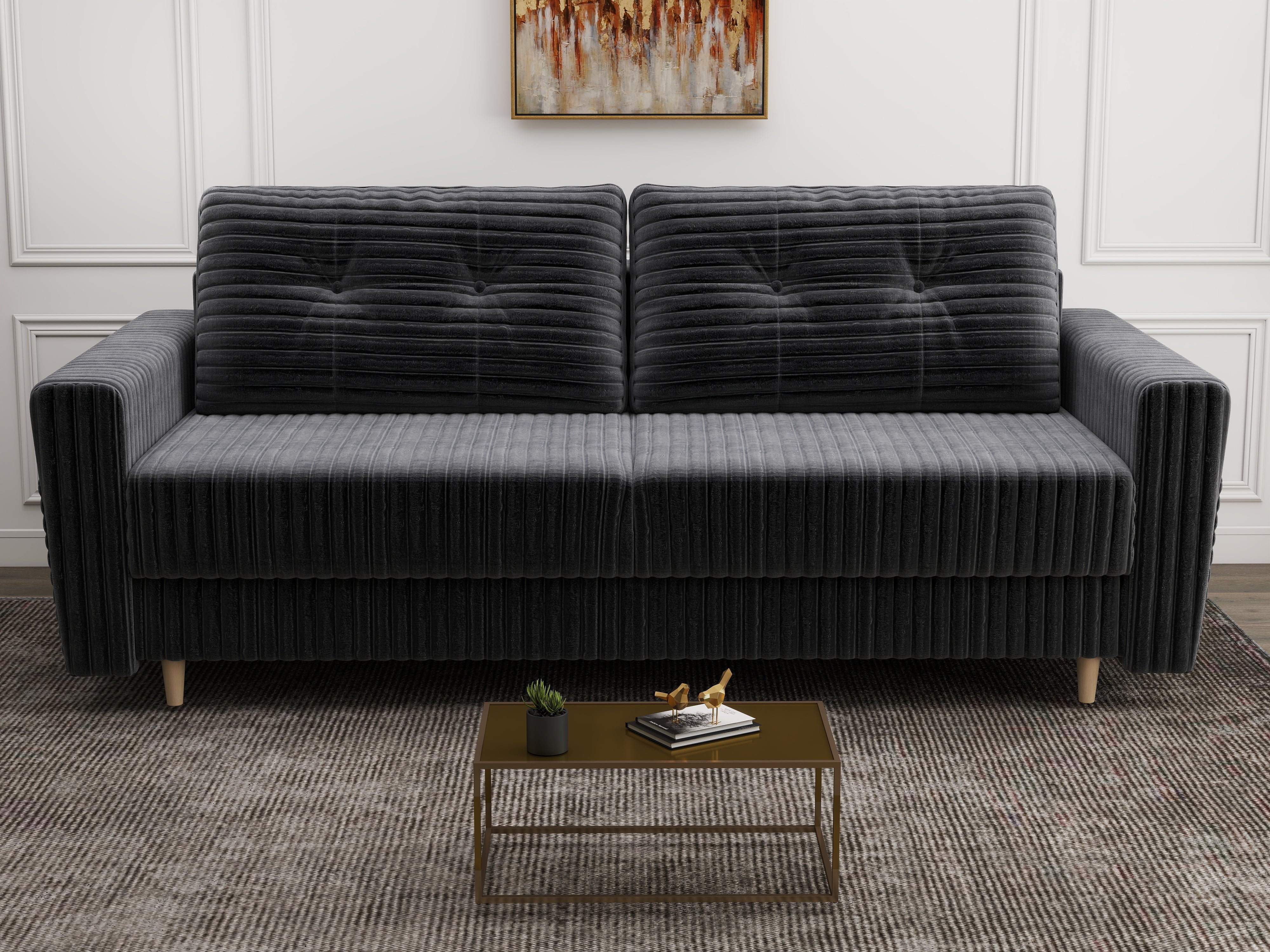 Canapea extensibilă dumonde cu ladă de depozitare si sezut confortabil din spuma HR, Summer Ambience Gri 225x100 cm
