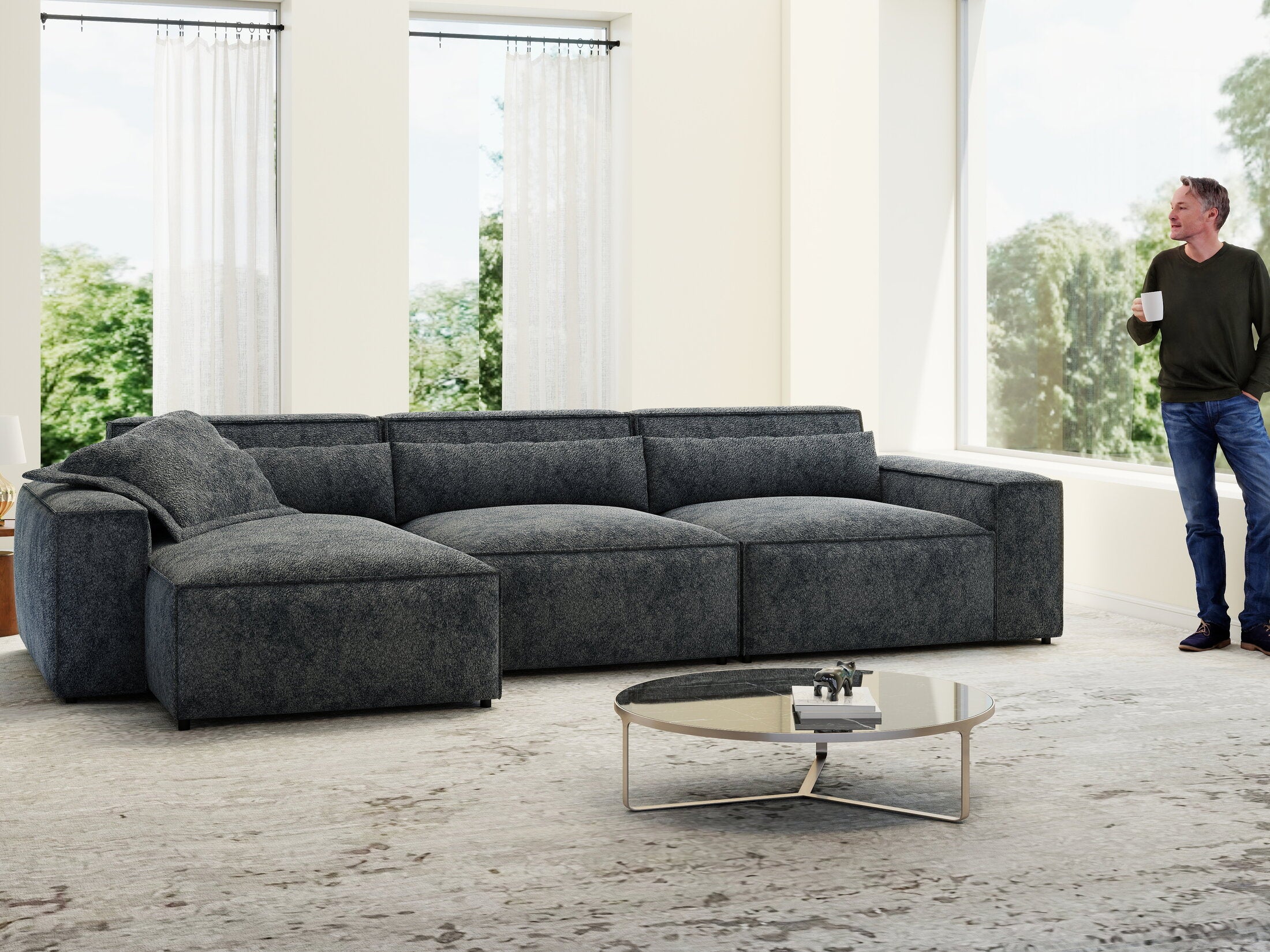 Colțar dumonde cu sezut confortabil din spuma HR, Marvelo XL Euphoria Gri Grafit 366x175 cm