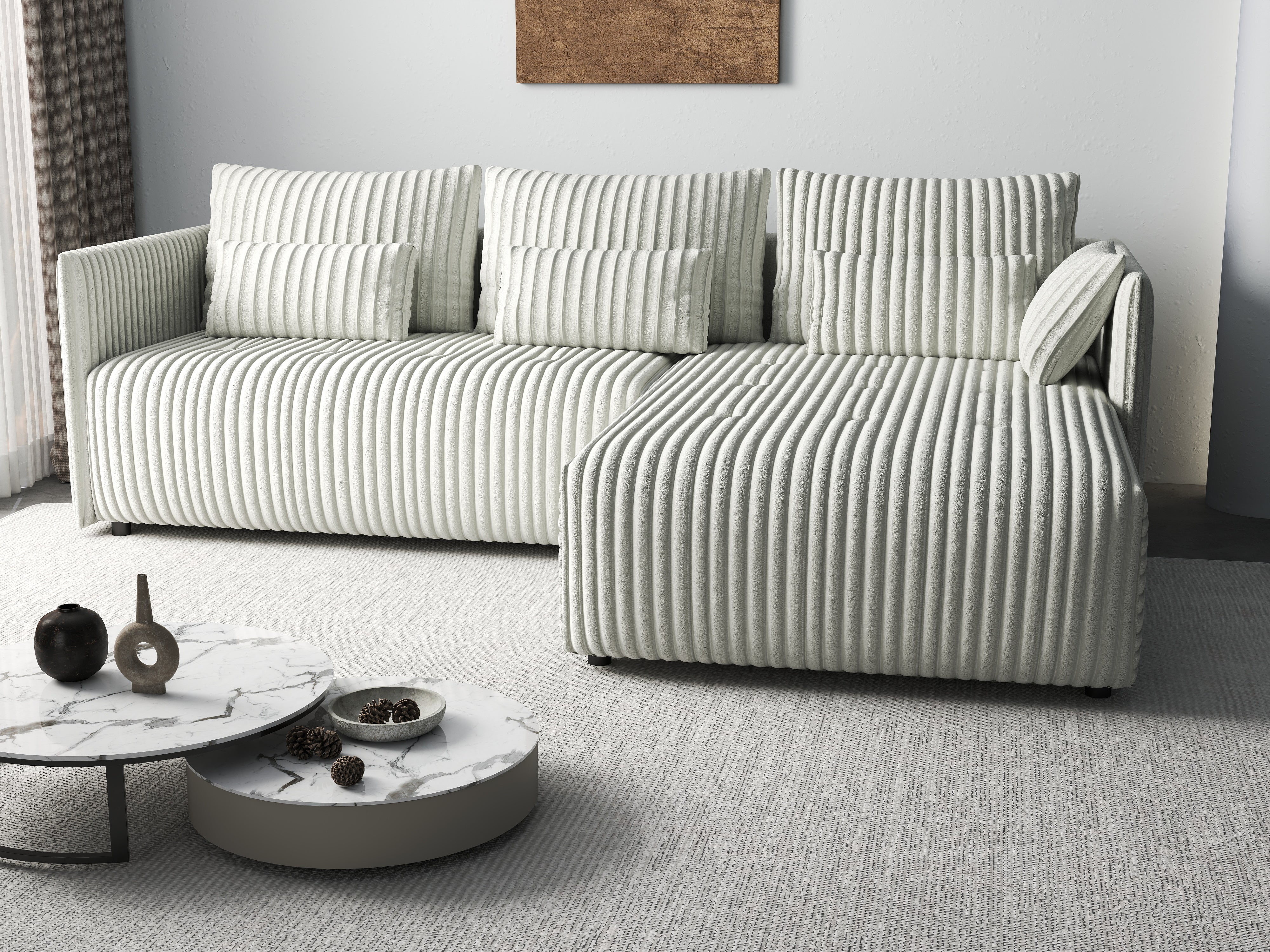 Colțar extensibil dumonde cu ladă de depozitare si sezut confortabil din spuma HR, Malta Ambience White II 235x185 cm Fabrica