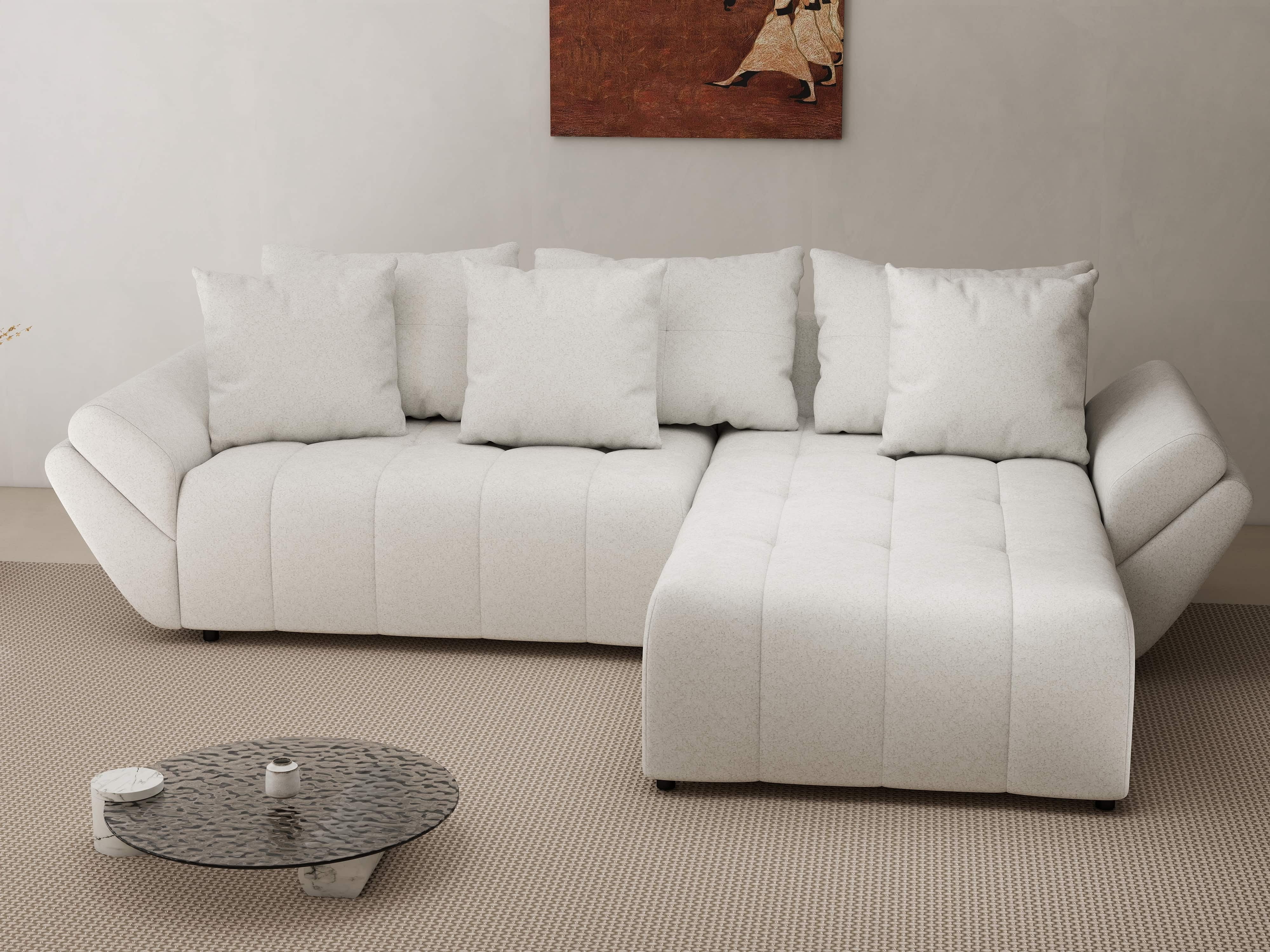 Colțar extensibil dumonde cu ladă de depozitare si sezut confortabil din spuma HR, Berlin Euphoria Ivory 280x185 cm II Fabrica