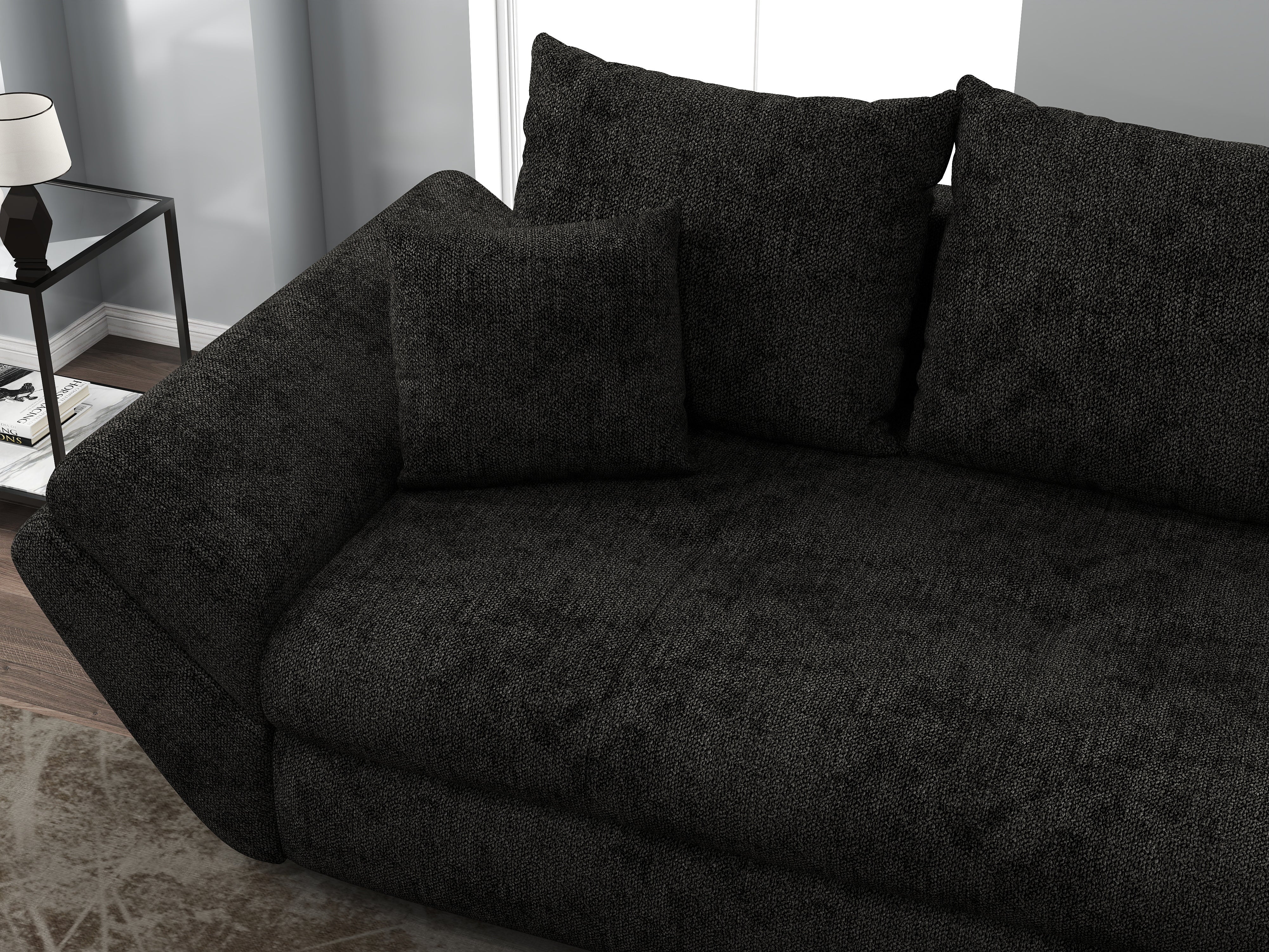 Canapea extensibilă dumonde cu ladă de depozitare si sezut confortabil din spuma HR, Loana Enjoy Black 250x100 cm Fabrica