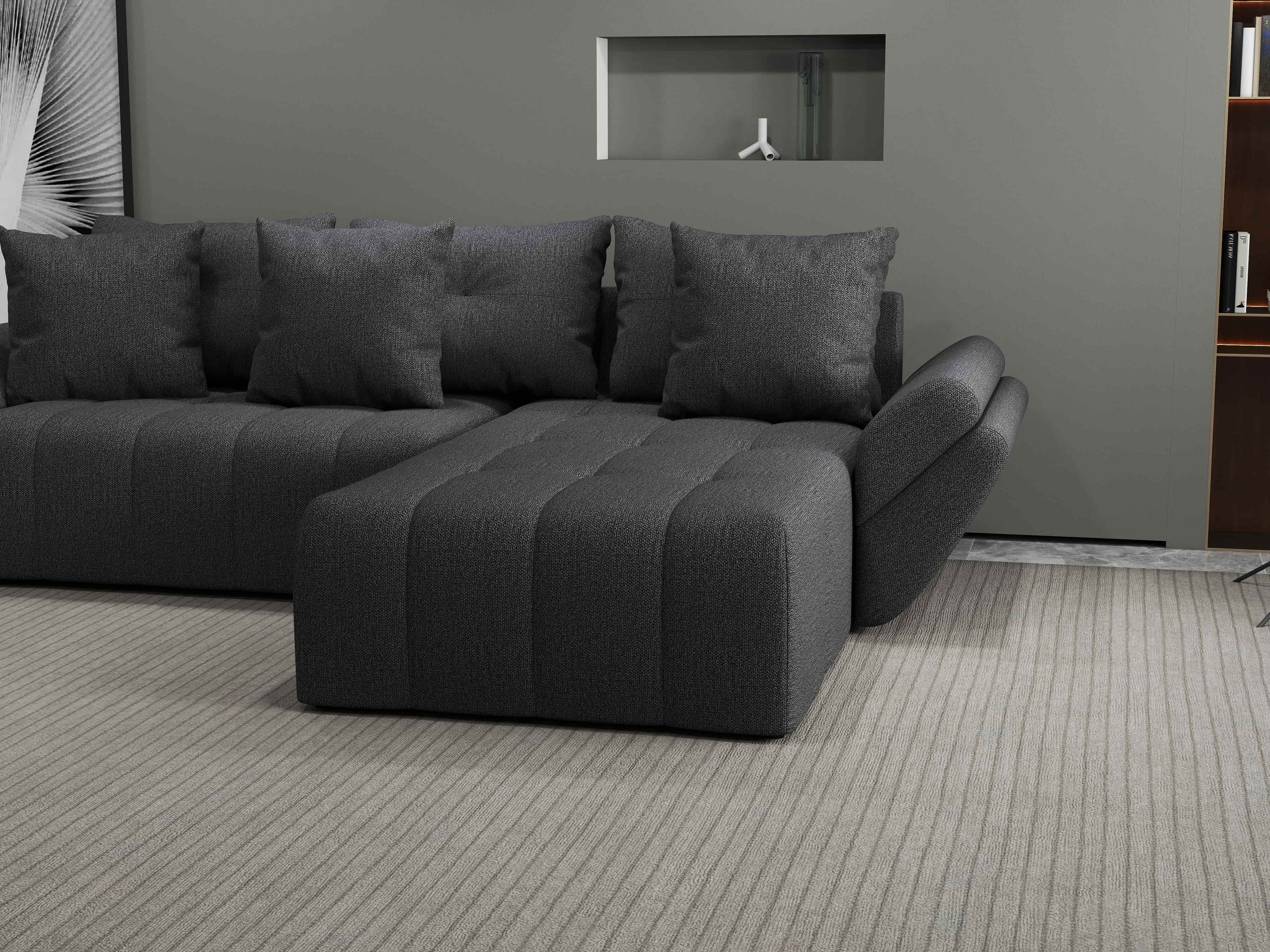 Colțar extensibil dumonde cu ladă de depozitare si sezut confortabil din spuma HR, Berlin Enjoy Grafit 280x185 cm II Fabrica