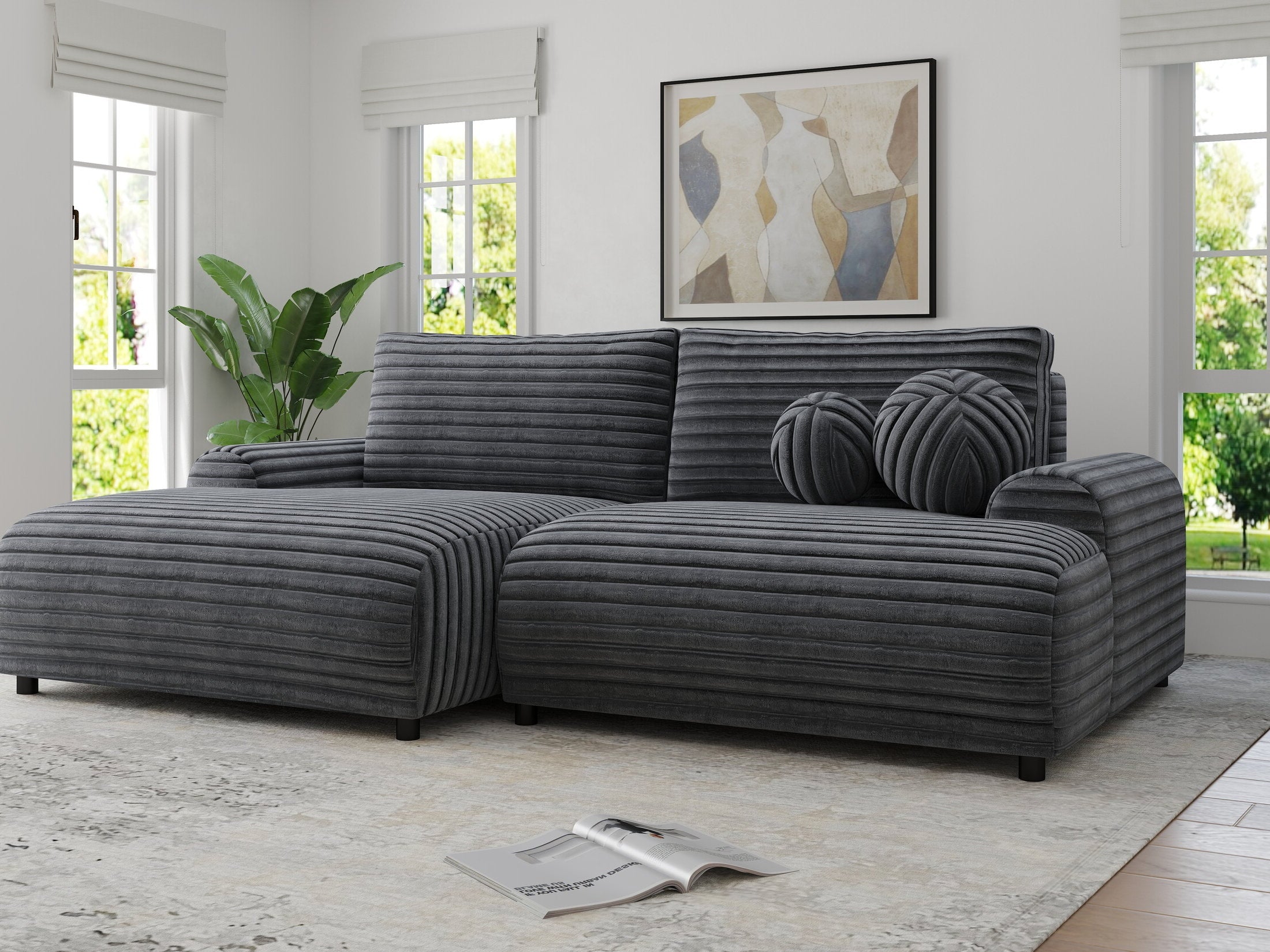 Colțar extensibil dumonde cu ladă de depozitare și șezut confortabil din spumă HR, Carlo Ambience Gri 240x145 cm