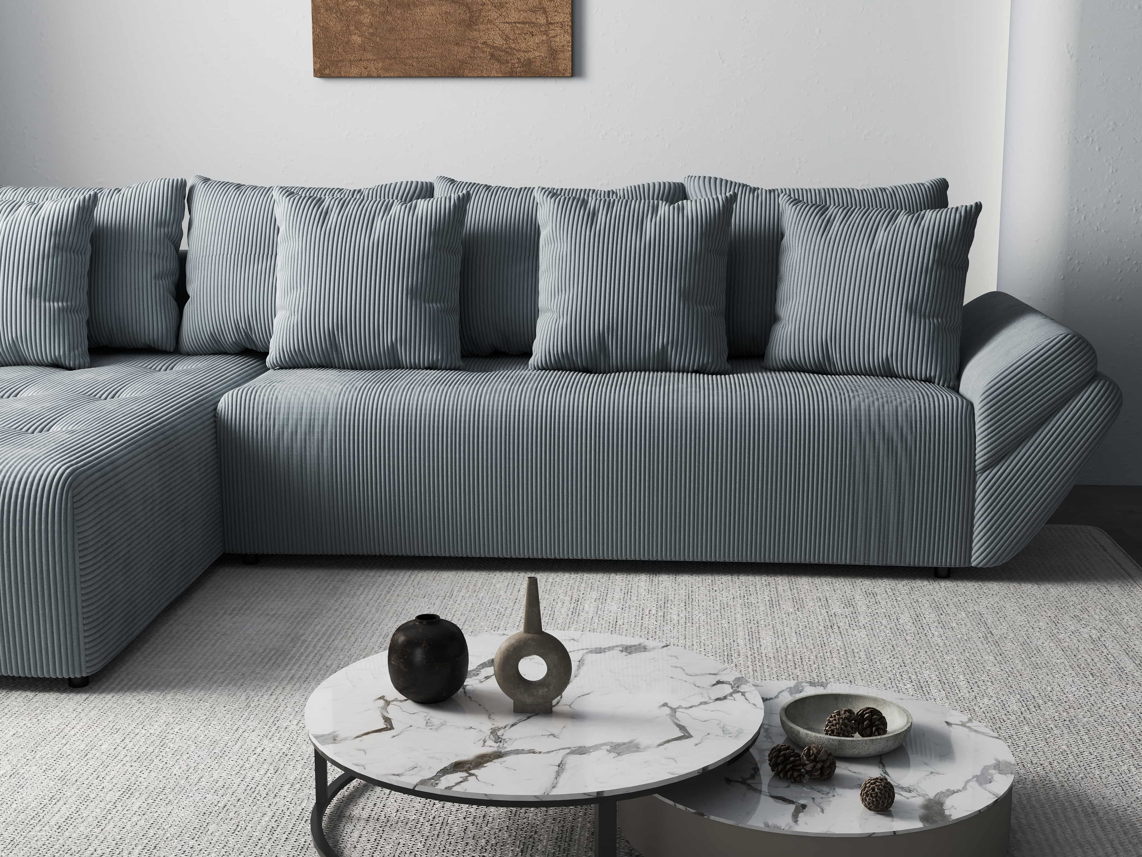 Colțar extensibil dumonde cu ladă de depozitare si sezut confortabil din spuma HR, Berlin XL Zoom Grey 350x185 cm Fabrica