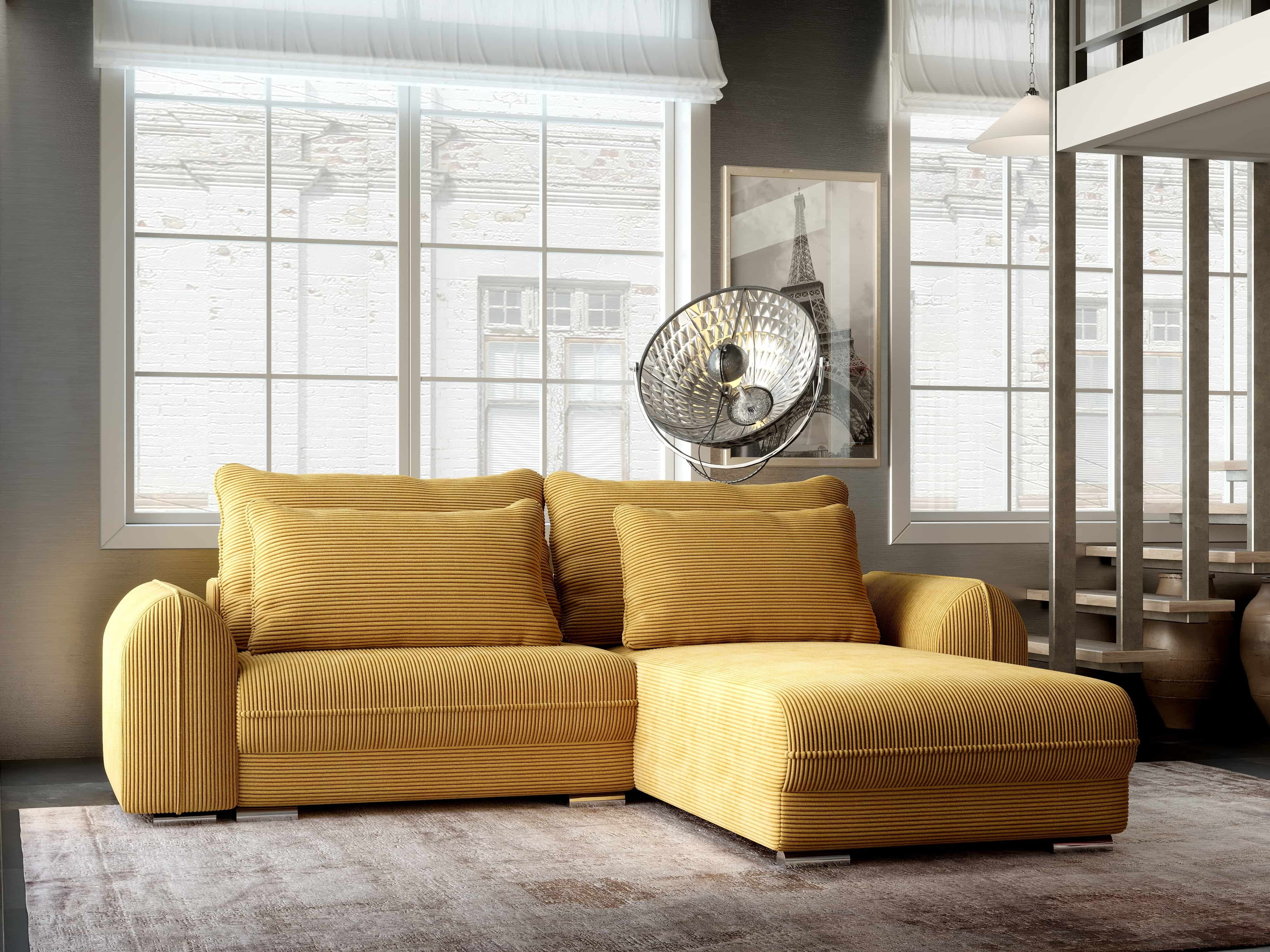 Colțar extensibil dumonde cu ladă de depozitare si sezut confortabil din spuma HR, Denver Zoom Mustar 275x185 cm II Fabrica