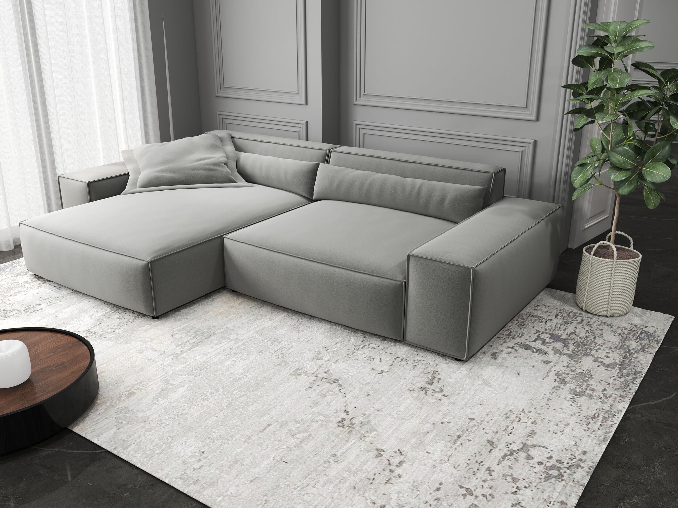 Colțar dumonde cu șezut confortabil din spumă HR, Marvelo Royal Gri 264x175 cm