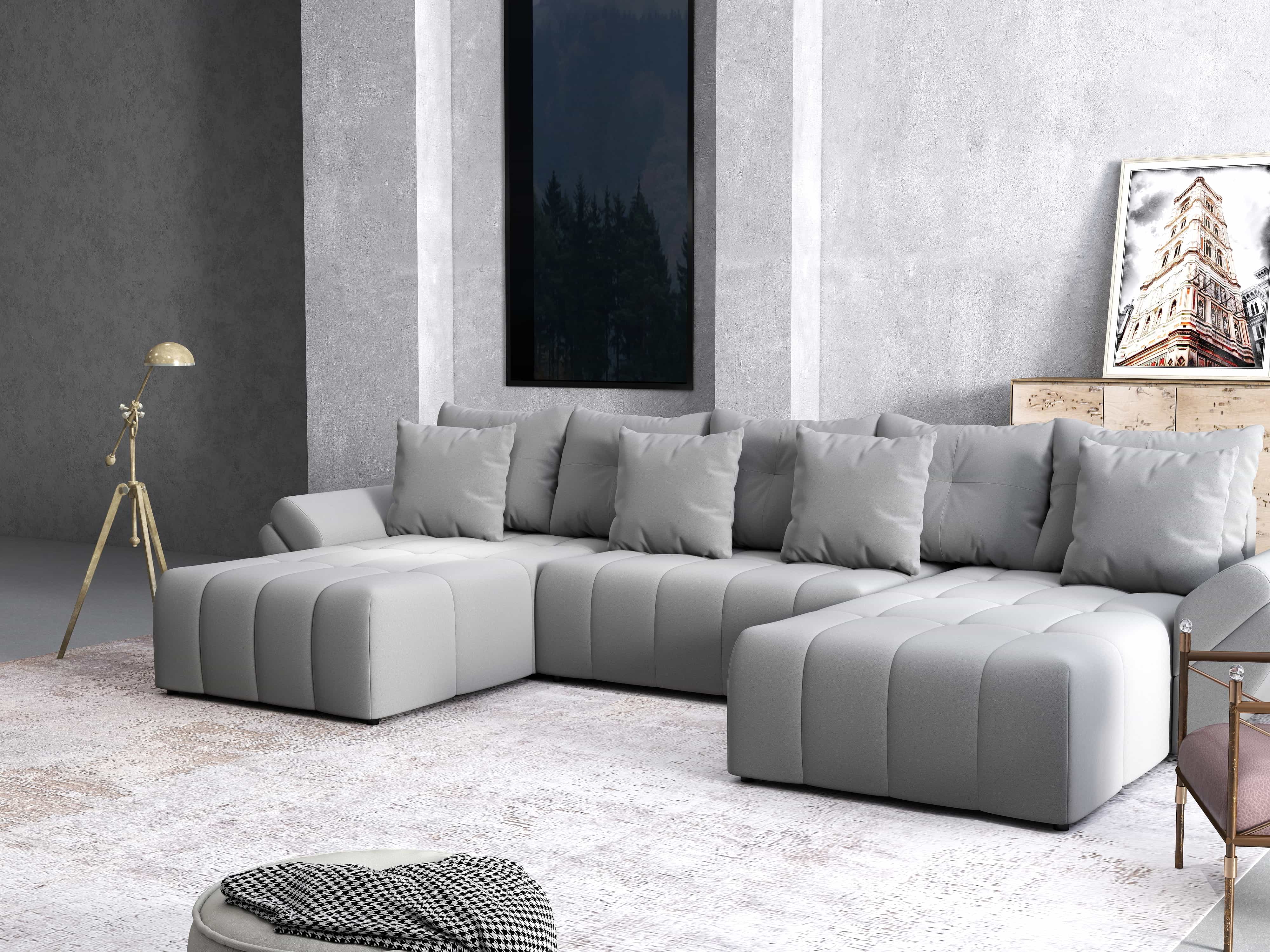 Colțar extensibil dumonde cu ladă de depozitare si sezut confortabil din spuma HR, Berlin U Royal Grey 380x180 cm Fabrica