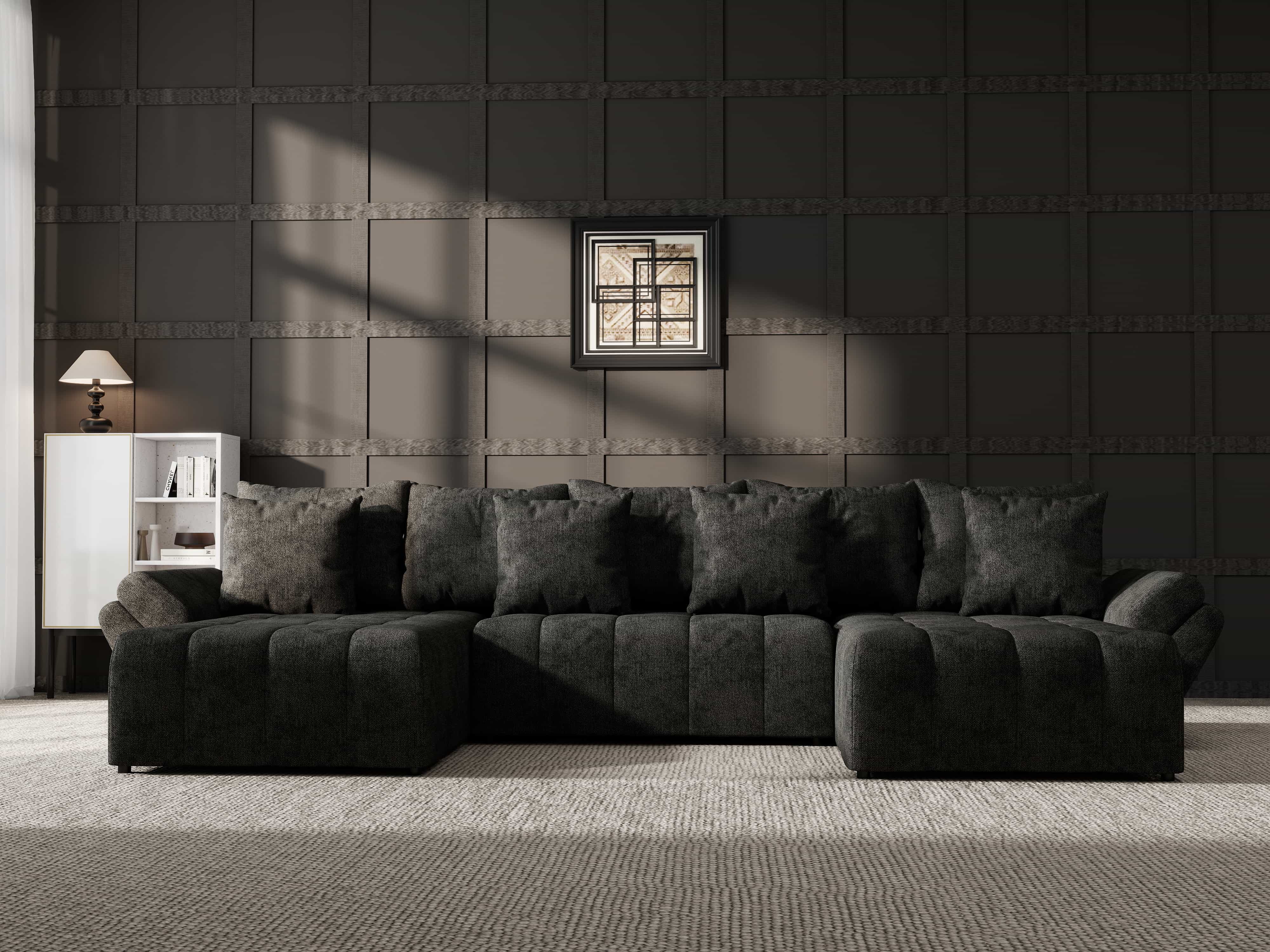 Colțar extensibil dumonde cu ladă de depozitare si sezut confortabil din spuma HR, Berlin U Enjoy Black 380x180 cm Fabrica