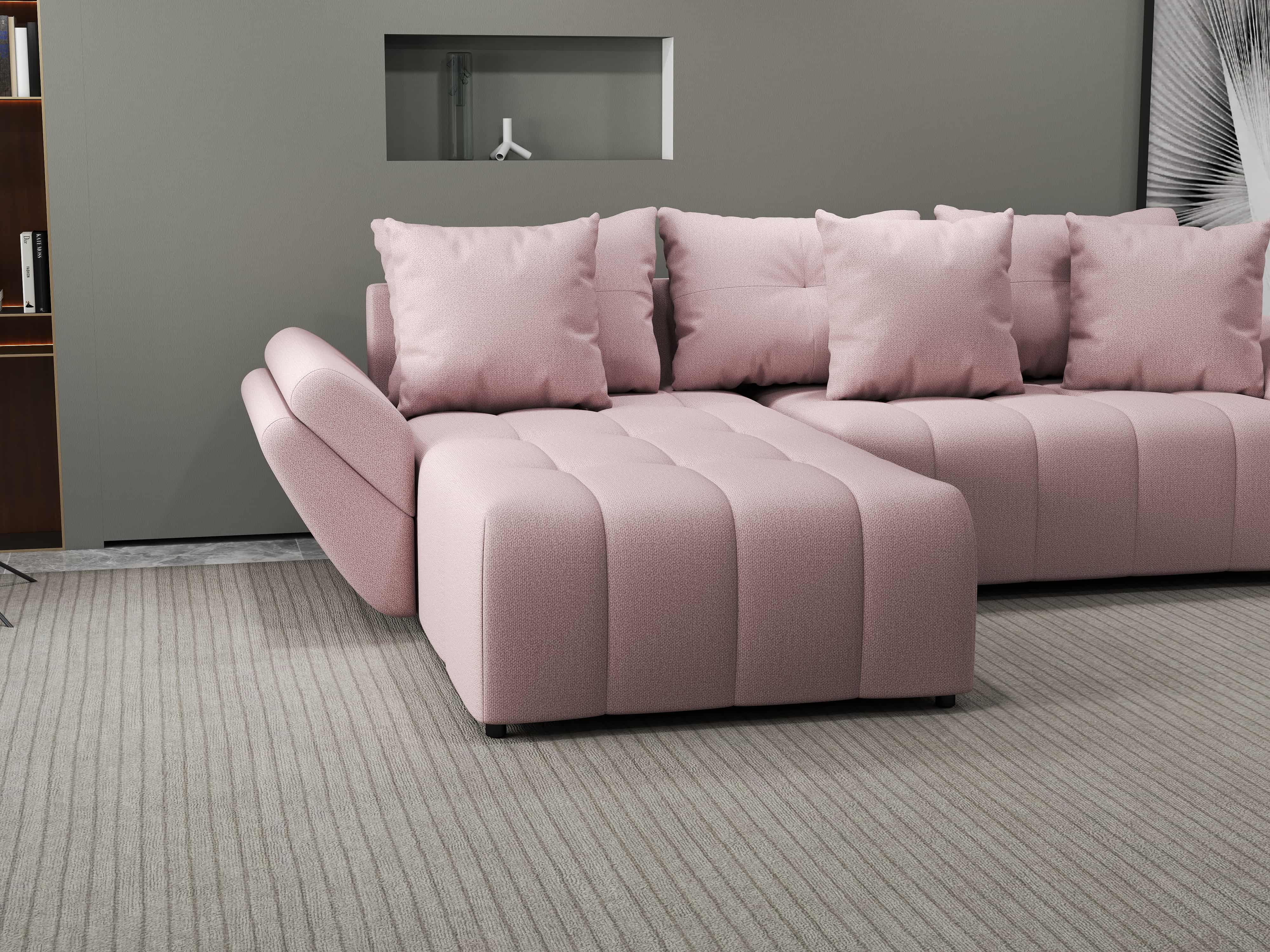 Colțar extensibil dumonde cu ladă de depozitare si sezut confortabil din spuma HR, Berlin Enjoy Roz 280x185 cm Fabrica