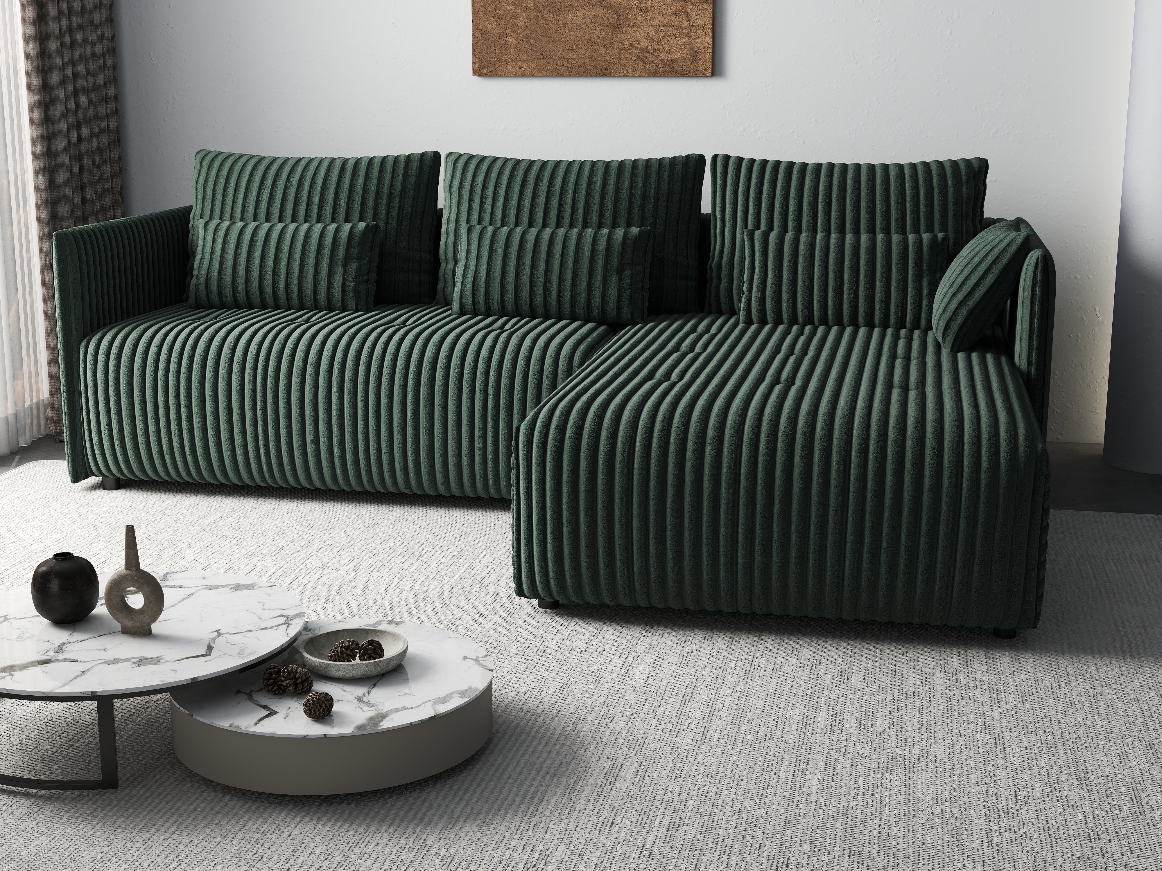 Colțar extensibil dumonde cu ladă de depozitare si sezut confortabil din spuma HR, Malta Ambience Verde 235x185 cm Fabrica