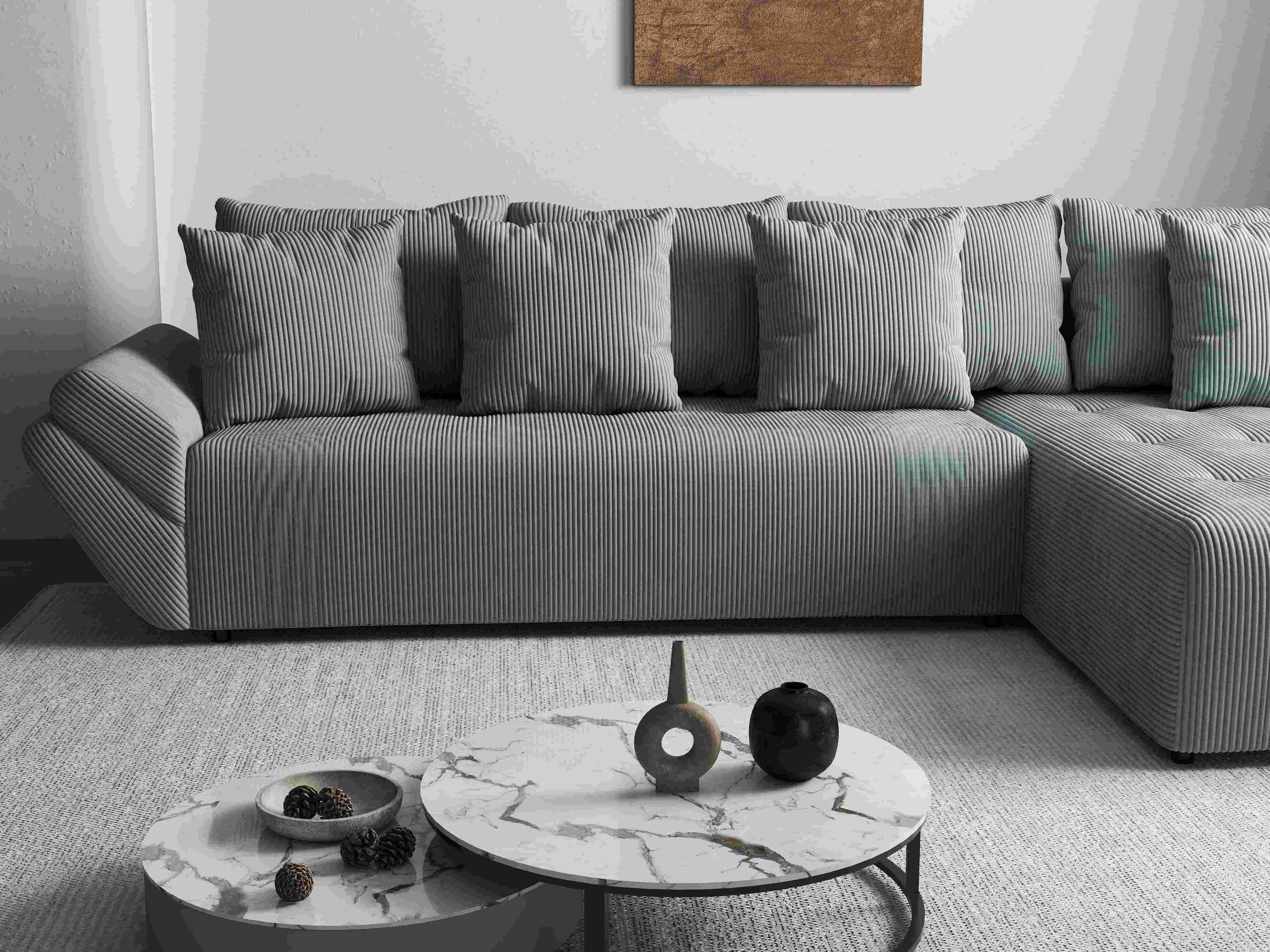 Colțar extensibil dumonde cu ladă de depozitare si sezut confortabil din spuma HR, Berlin XL Zoom Grey II 350x185 cm Fabrica