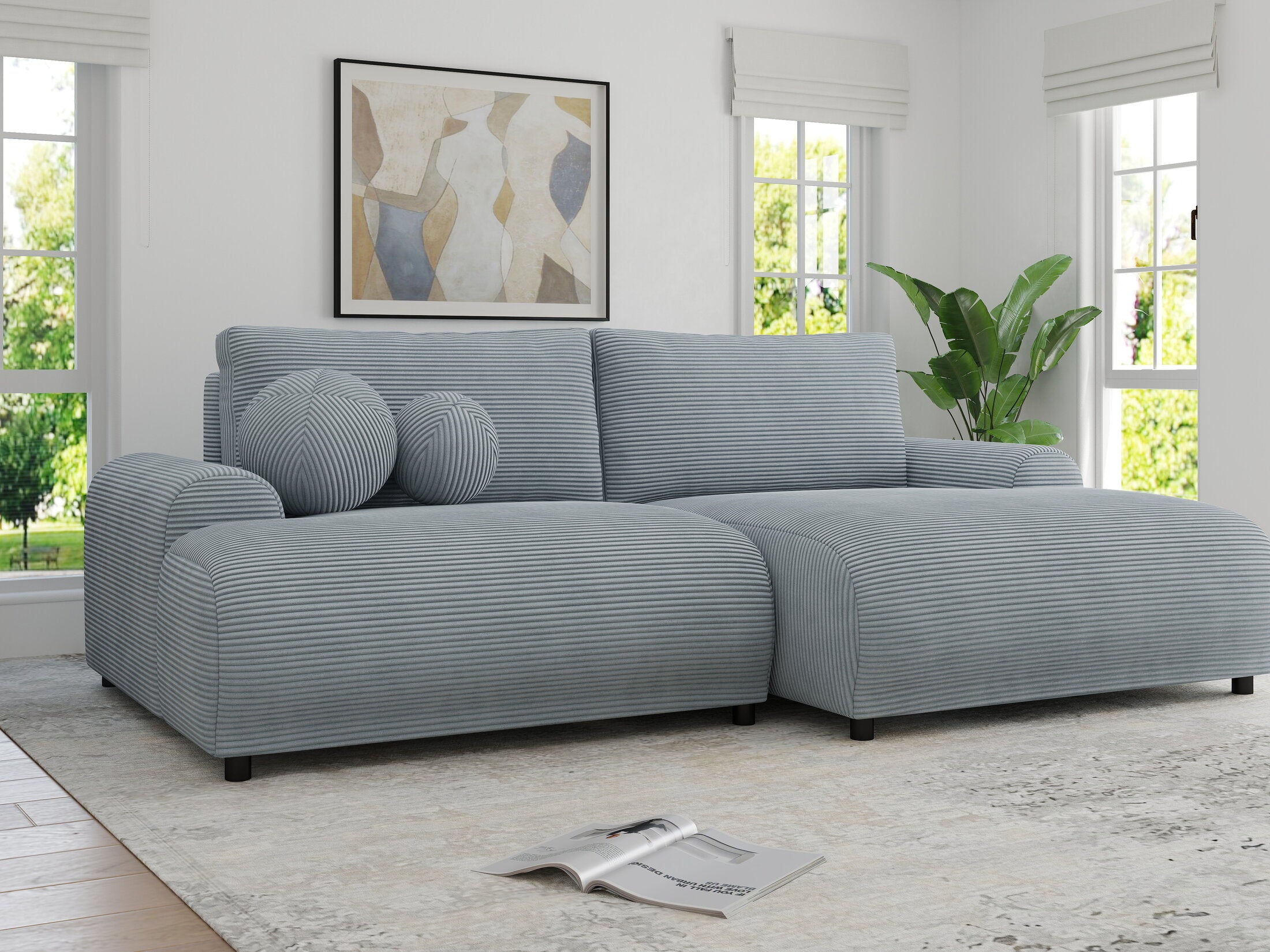 Colțar extensibil dumonde cu ladă de depozitare și șezut confortabil din spumă HR, Carlo Zoom Gri Mint 240x145 cm II