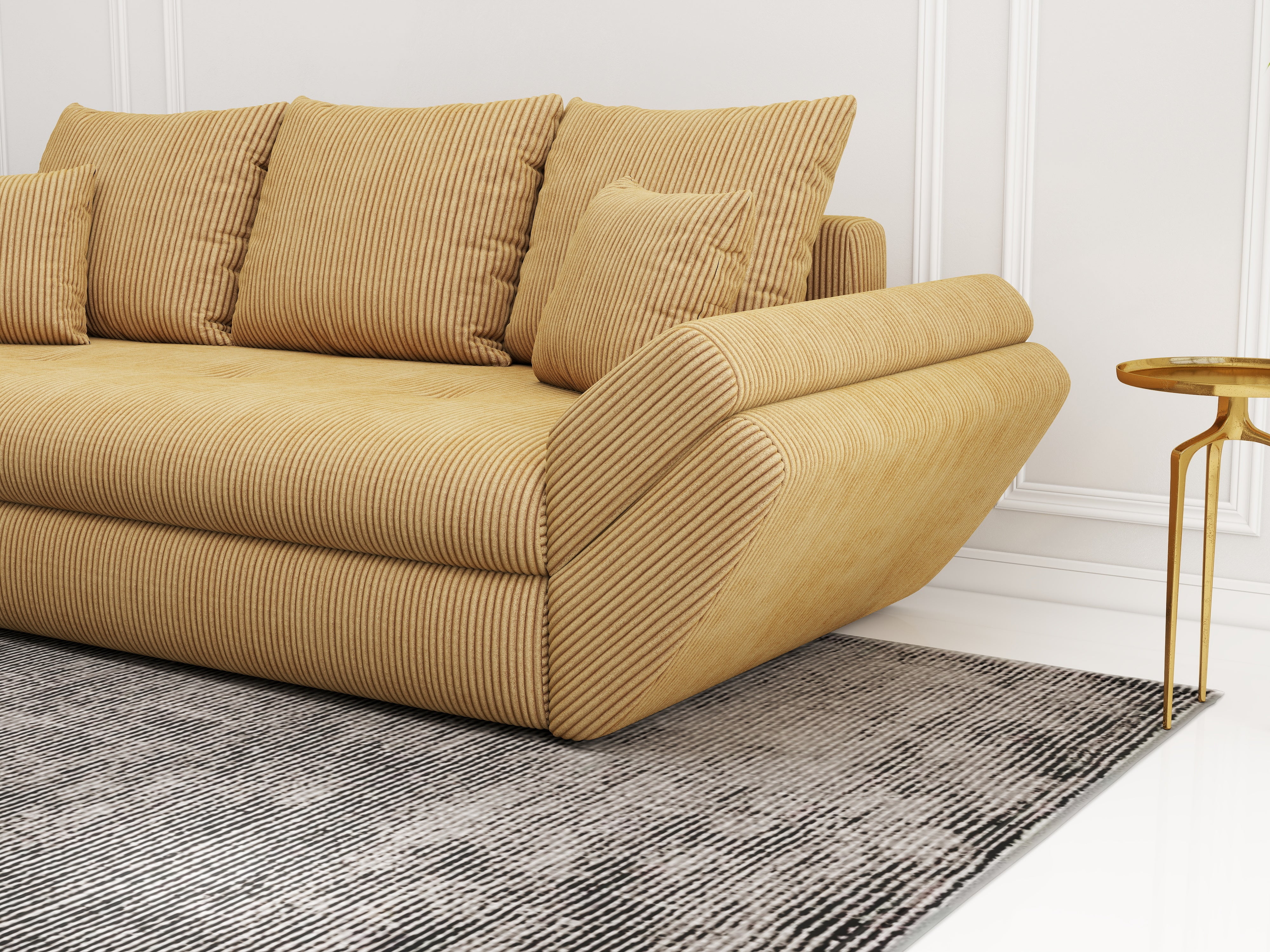 Canapea extensibilă dumonde cu ladă de depozitare si sezut confortabil din spuma HR, Loana Zoom Mustar 250x100 cm Fabrica