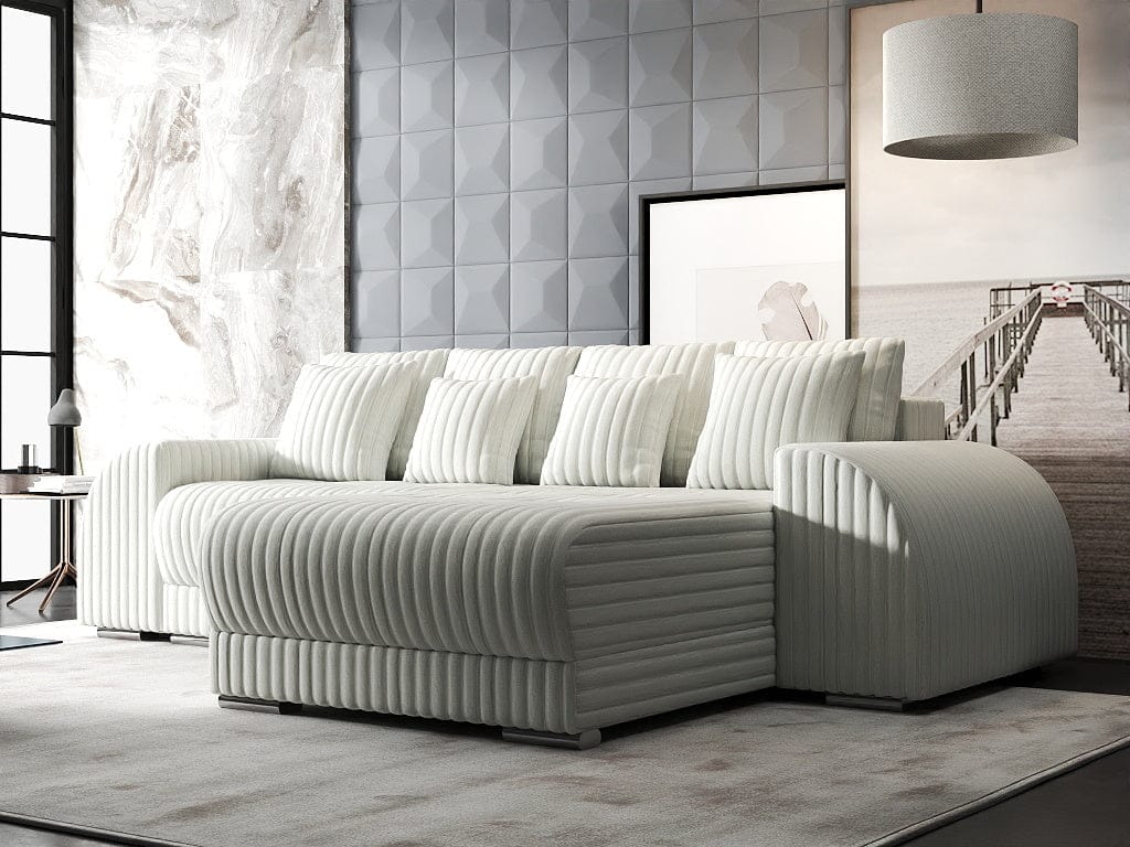 Colțar extensibil dumonde cu ladă de depozitare si sezut confortabil din spuma HR, Verona Ambience Ivory II 290x185 cm Fabrica