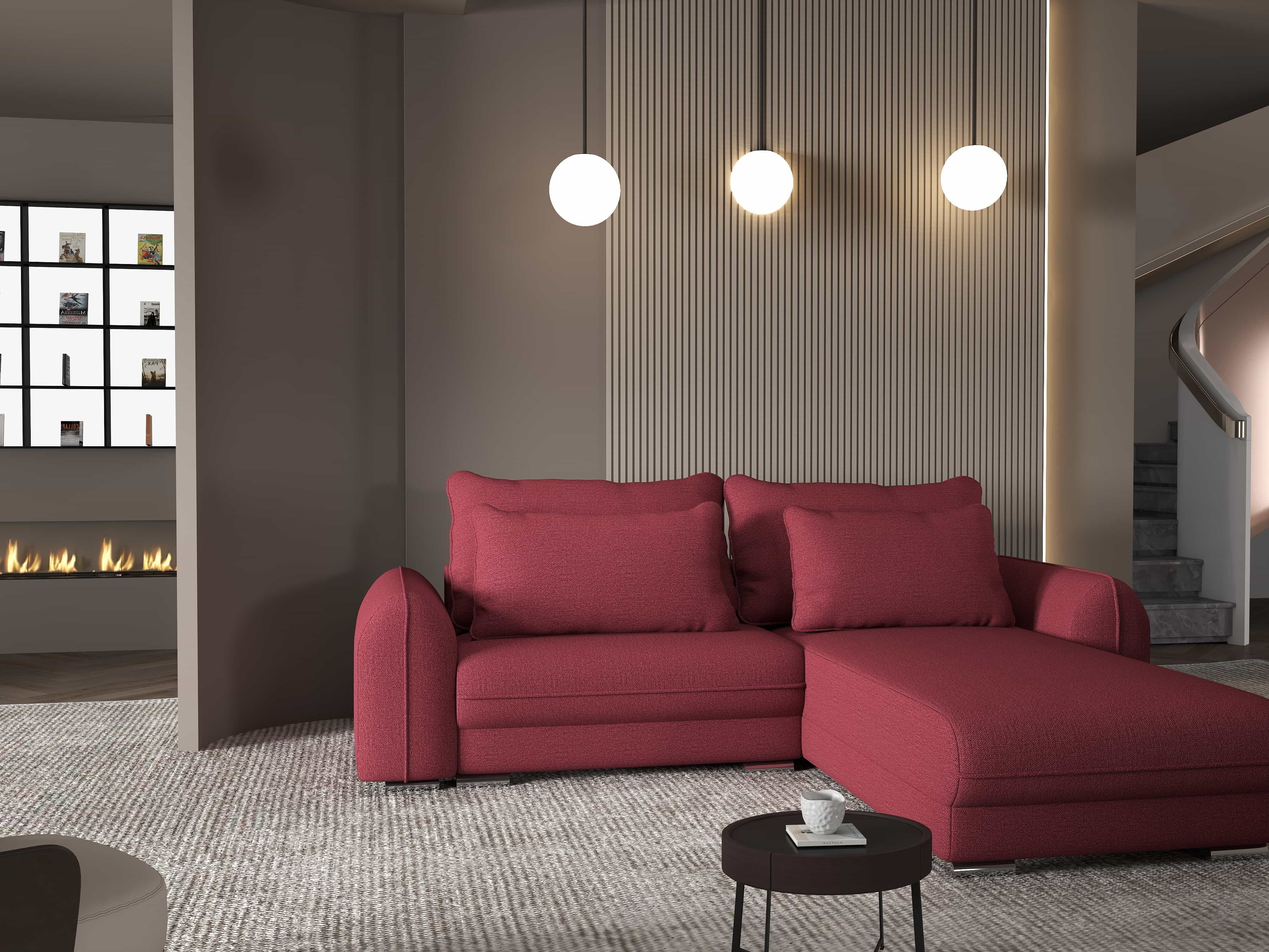 Colțar extensibil dumonde cu ladă de depozitare si sezut confortabil din spuma HR, Denver Enjoy Rosu 275x185 cm II Fabrica