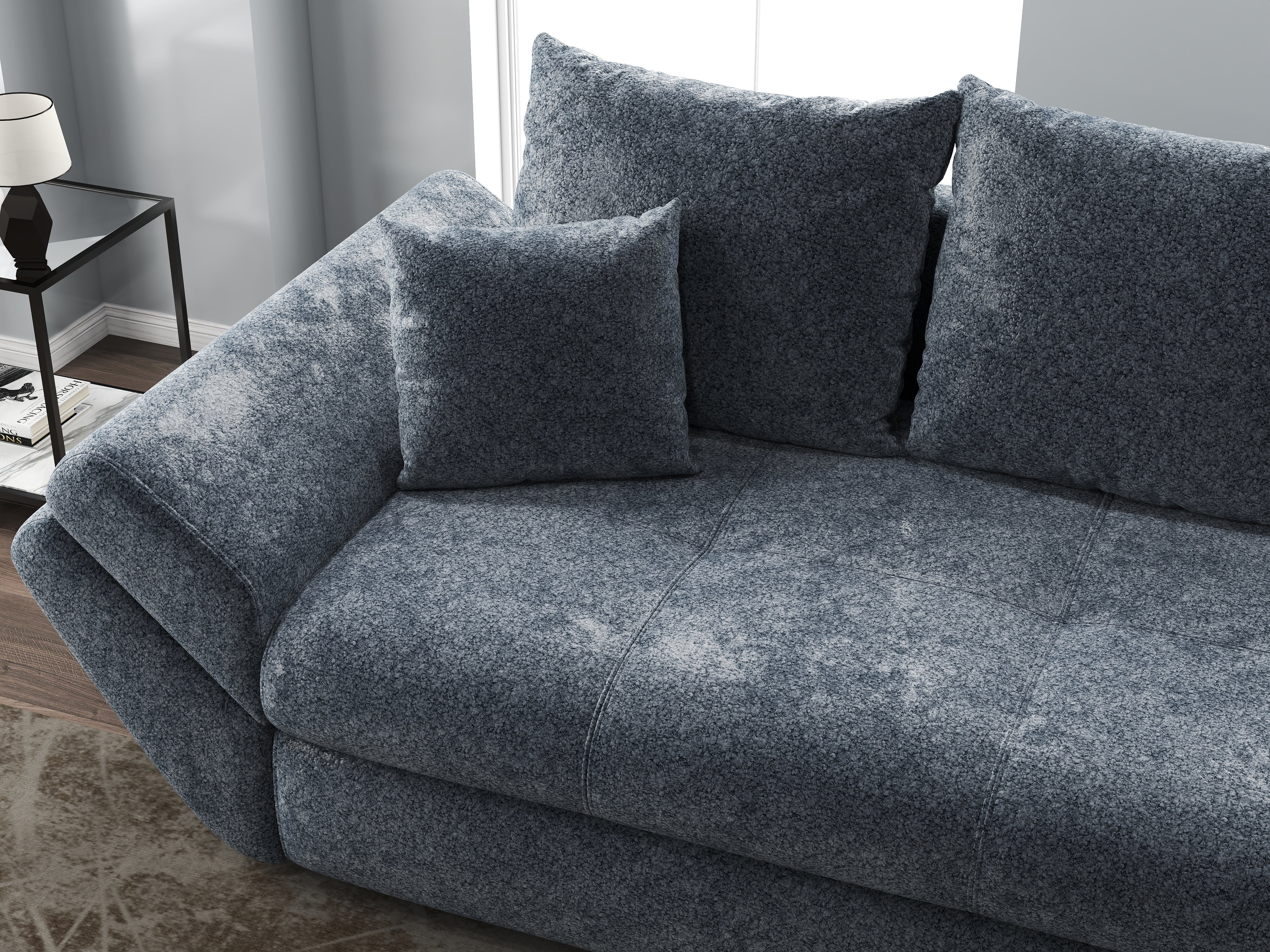 Canapea extensibilă dumonde cu ladă de depozitare si sezut confortabil din spuma HR, Loana Euphoria Grafit 250x100 cm Fabrica