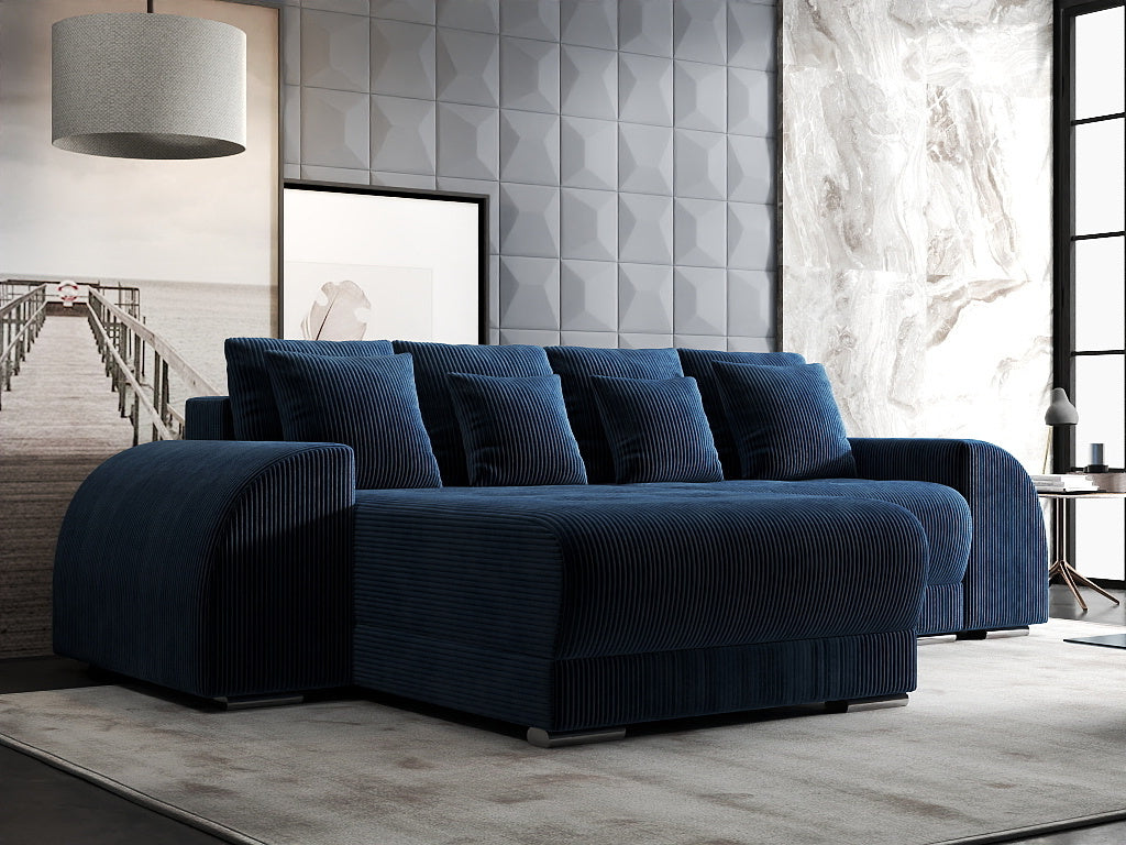 Colțar extensibil dumonde cu ladă de depozitare si sezut confortabil din spuma HR, Verona Zoom Albastru 290x185 cm Fabrica