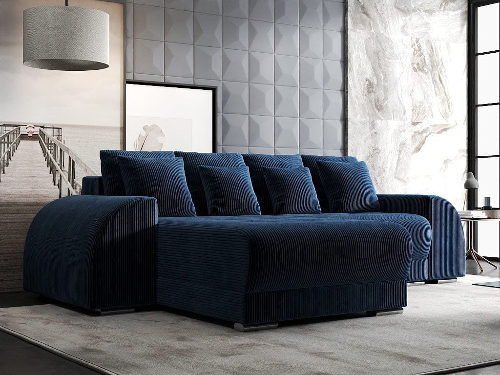 Colțar extensibil dumonde cu ladă de depozitare si sezut confortabil din spuma HR, Verona Zoom Albastru 290x185 cm Fabrica