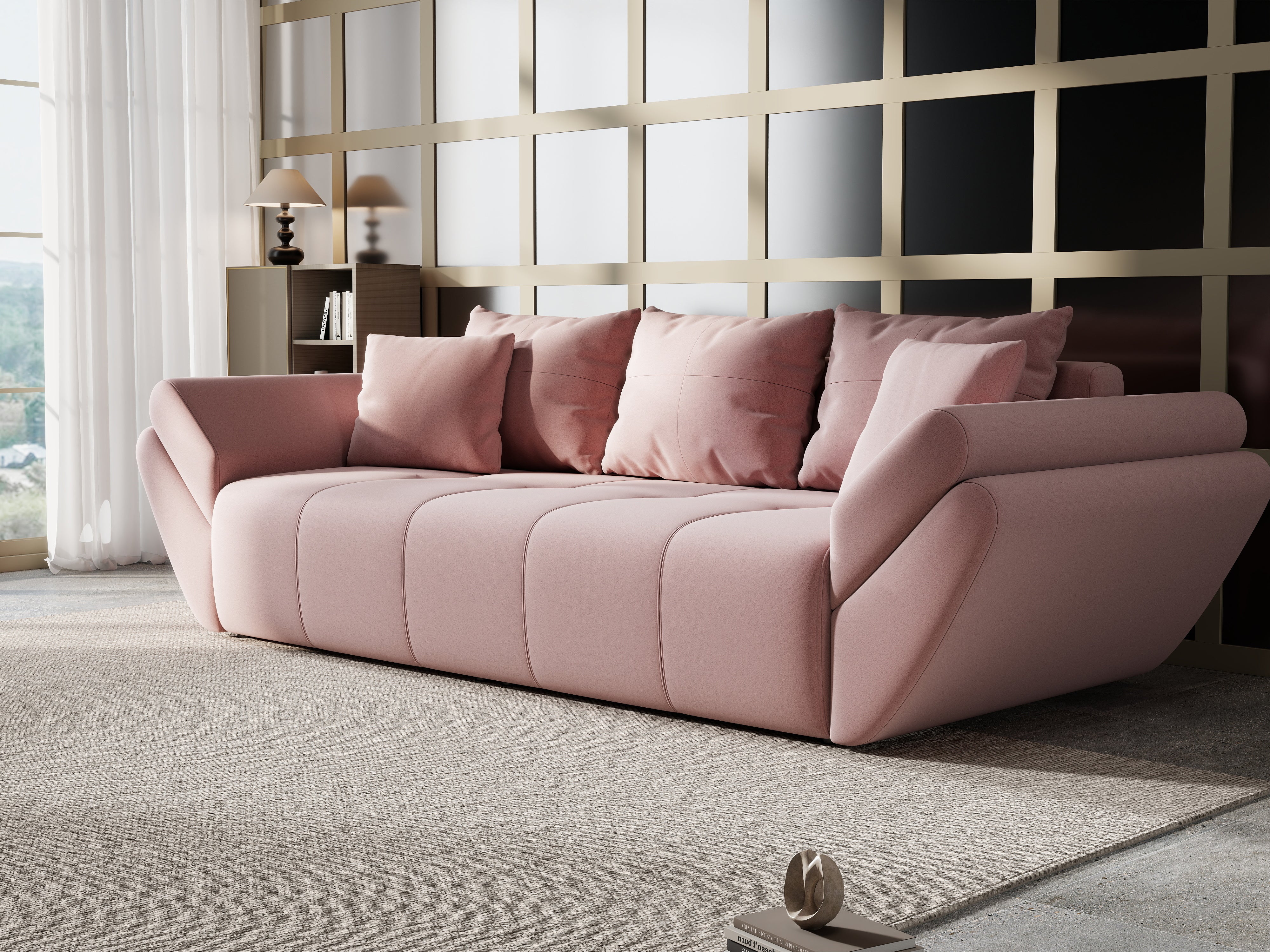 Canapea extensibilă dumonde cu ladă de depozitare si sezut confortabil din spuma HR, Berlin Royal Pink 250x100 cm Fabrica
