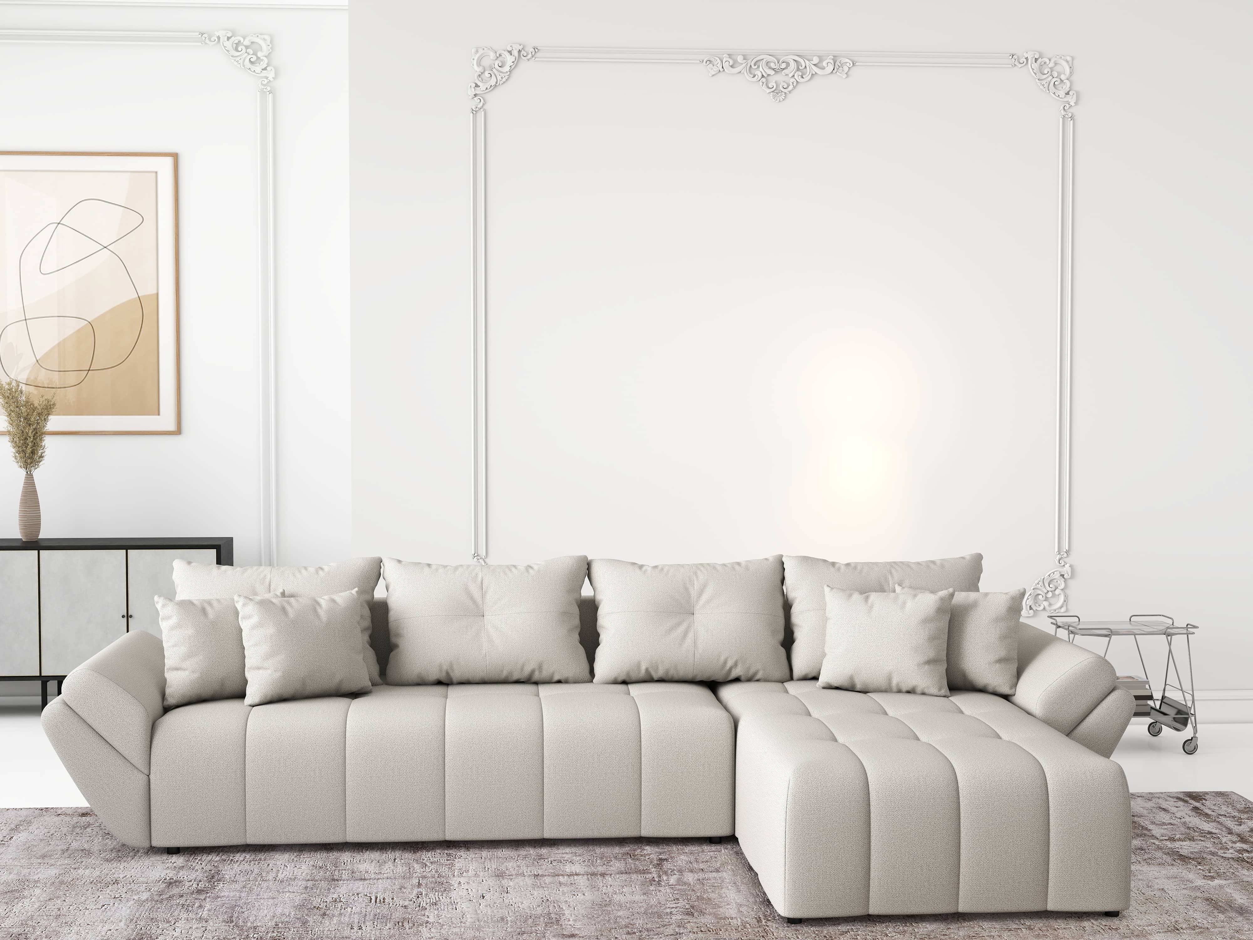 Colțar extensibil dumonde cu ladă de depozitare si sezut confortabil din spuma HR, Berlin XL Enjoy Beige 350x185 cm II Fabrica