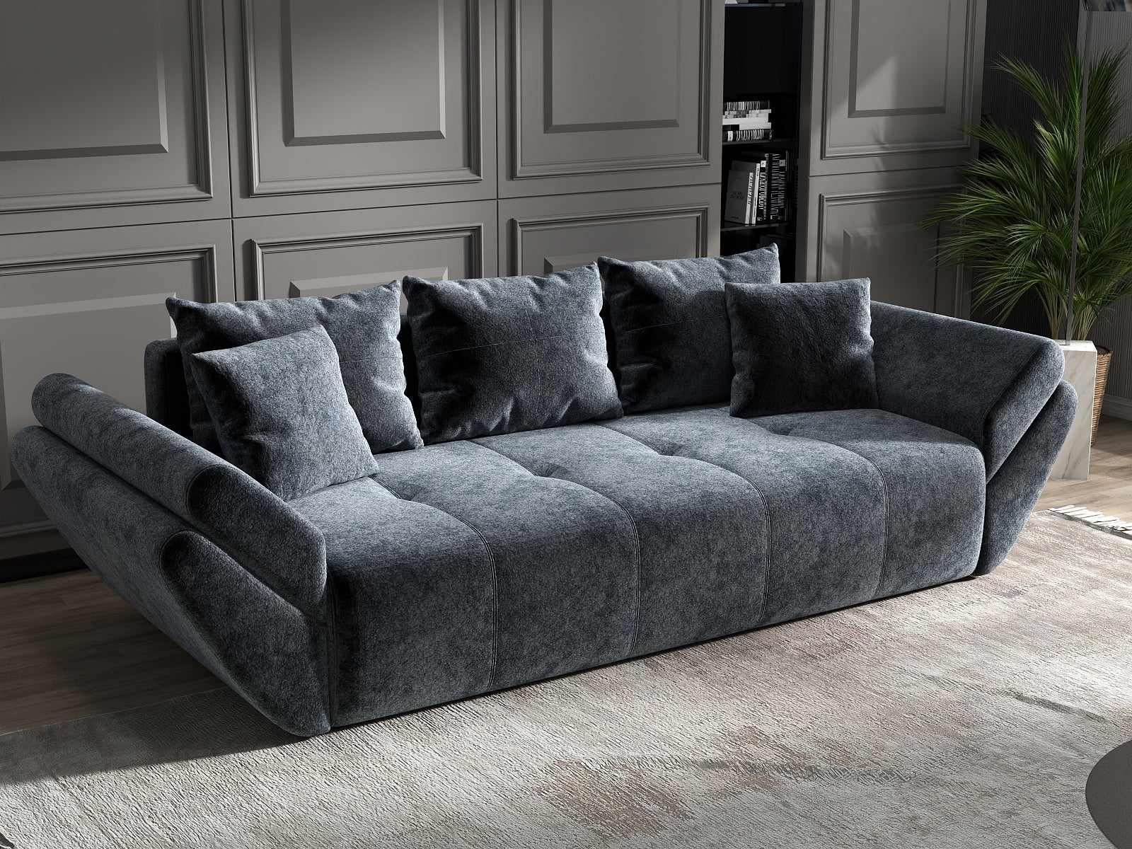 Canapea extensibilă dumonde cu ladă de depozitare si sezut confortabil din spuma HR, Berlin Euphoria Grafit 250x100 cm Fabrica