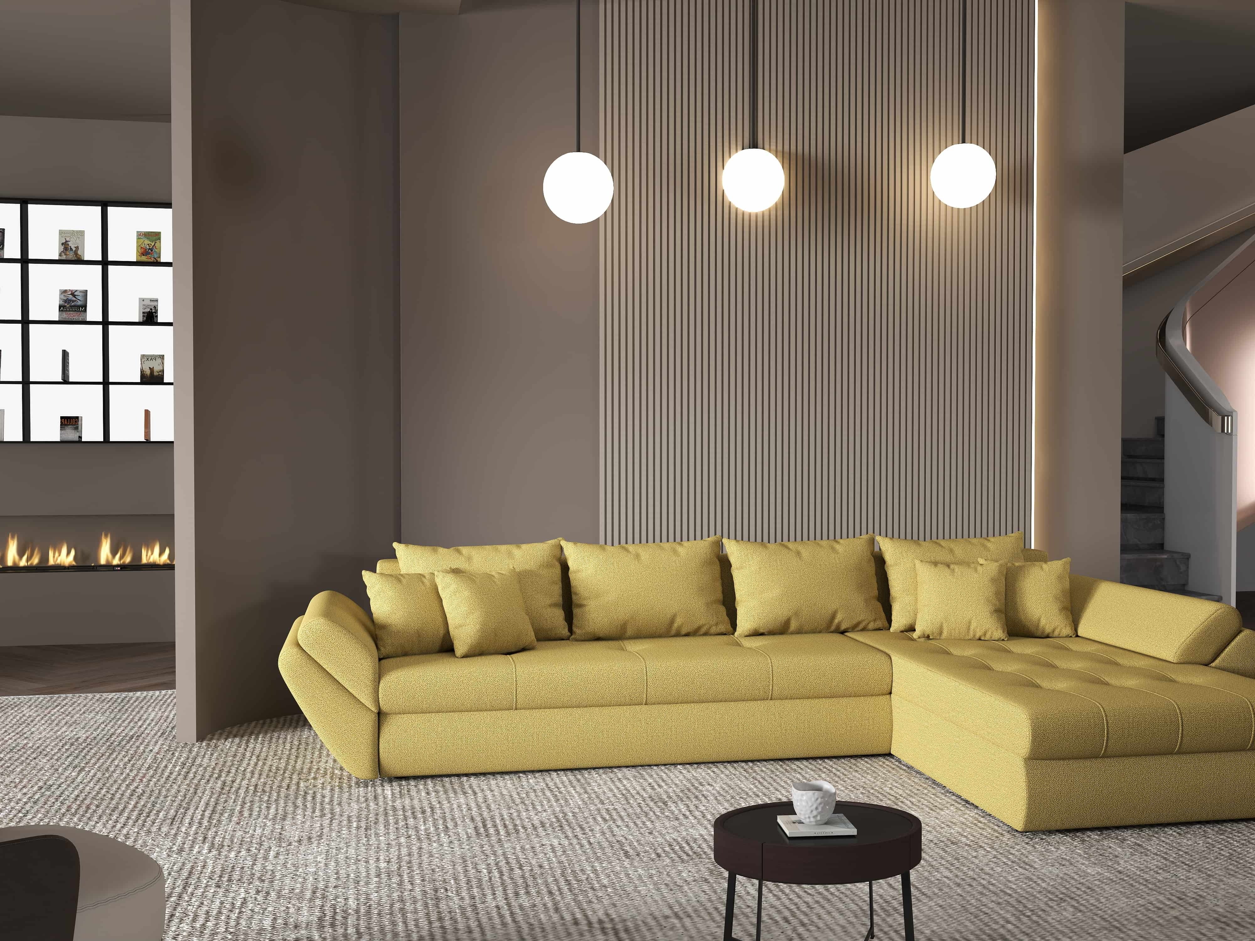 Colțar extensibil dumonde cu ladă de depozitare si sezut confortabil din spuma HR, Loana XL Enjoy Melon II 335x185 cm Fabrica