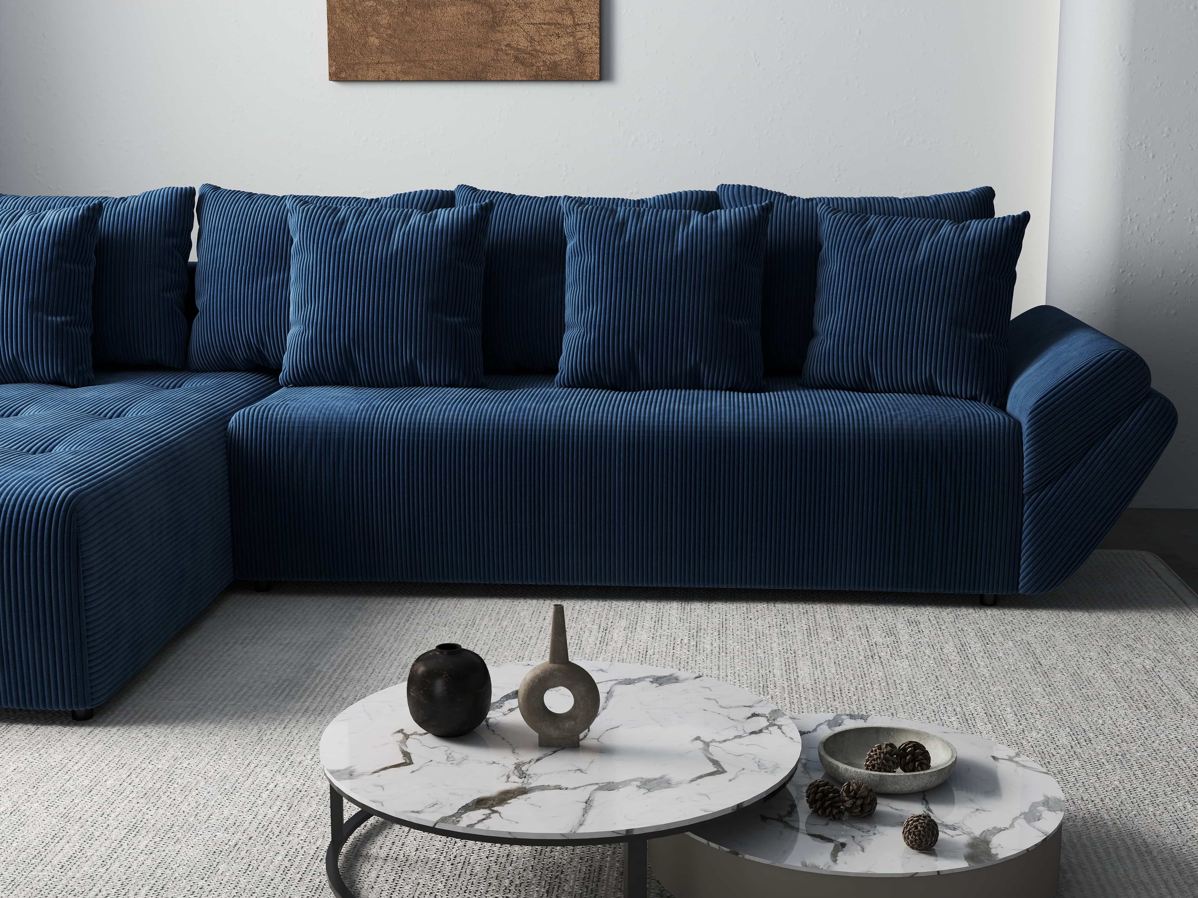 Colțar extensibil dumonde cu ladă de depozitare si sezut confortabil din spuma HR, Berlin XL Zoom Blue 350x185 cm Fabrica