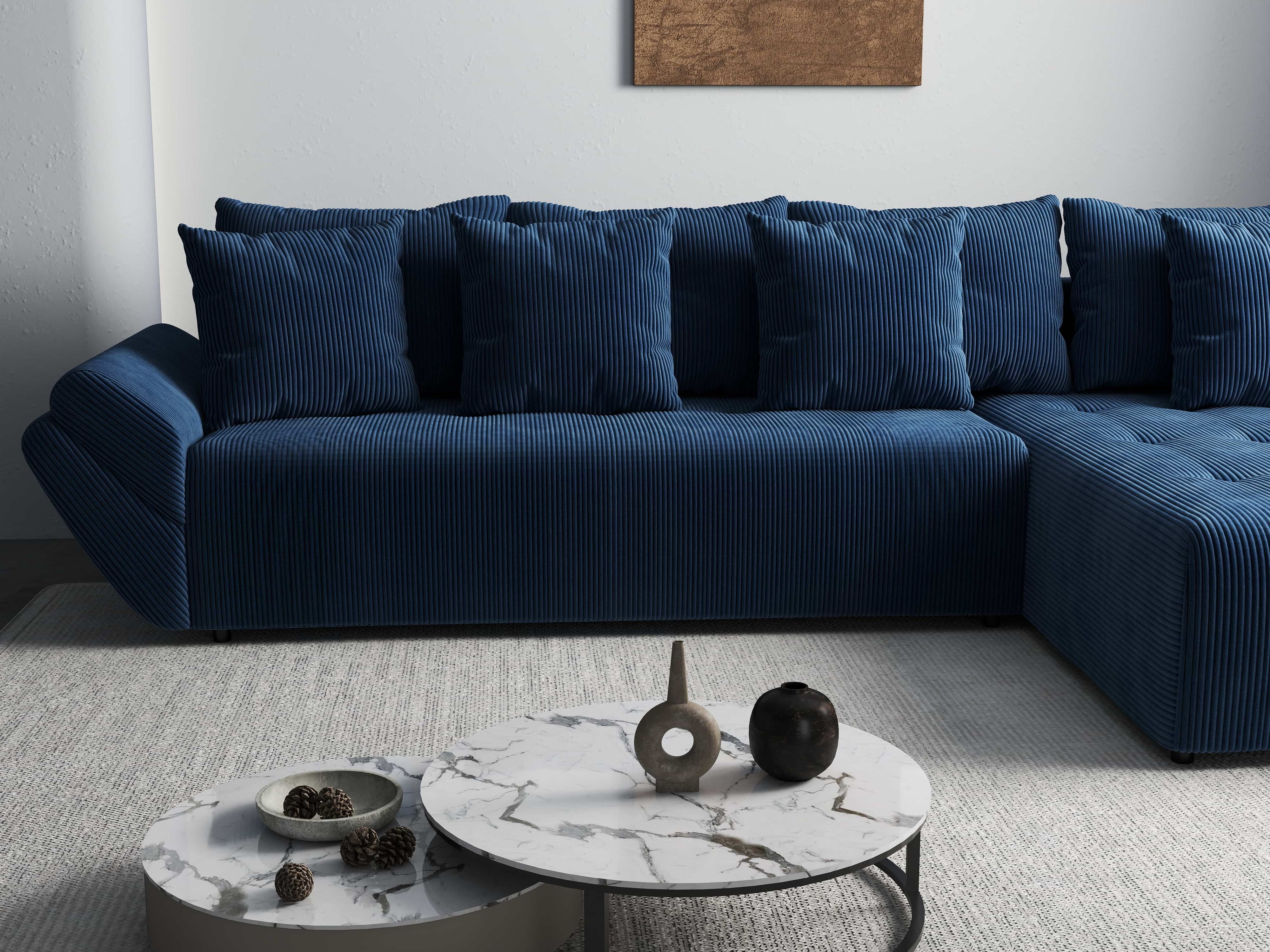 Colțar extensibil dumonde cu ladă de depozitare si sezut confortabil din spuma HR, Berlin XL Zoom Blue 350x185 cm II Fabrica