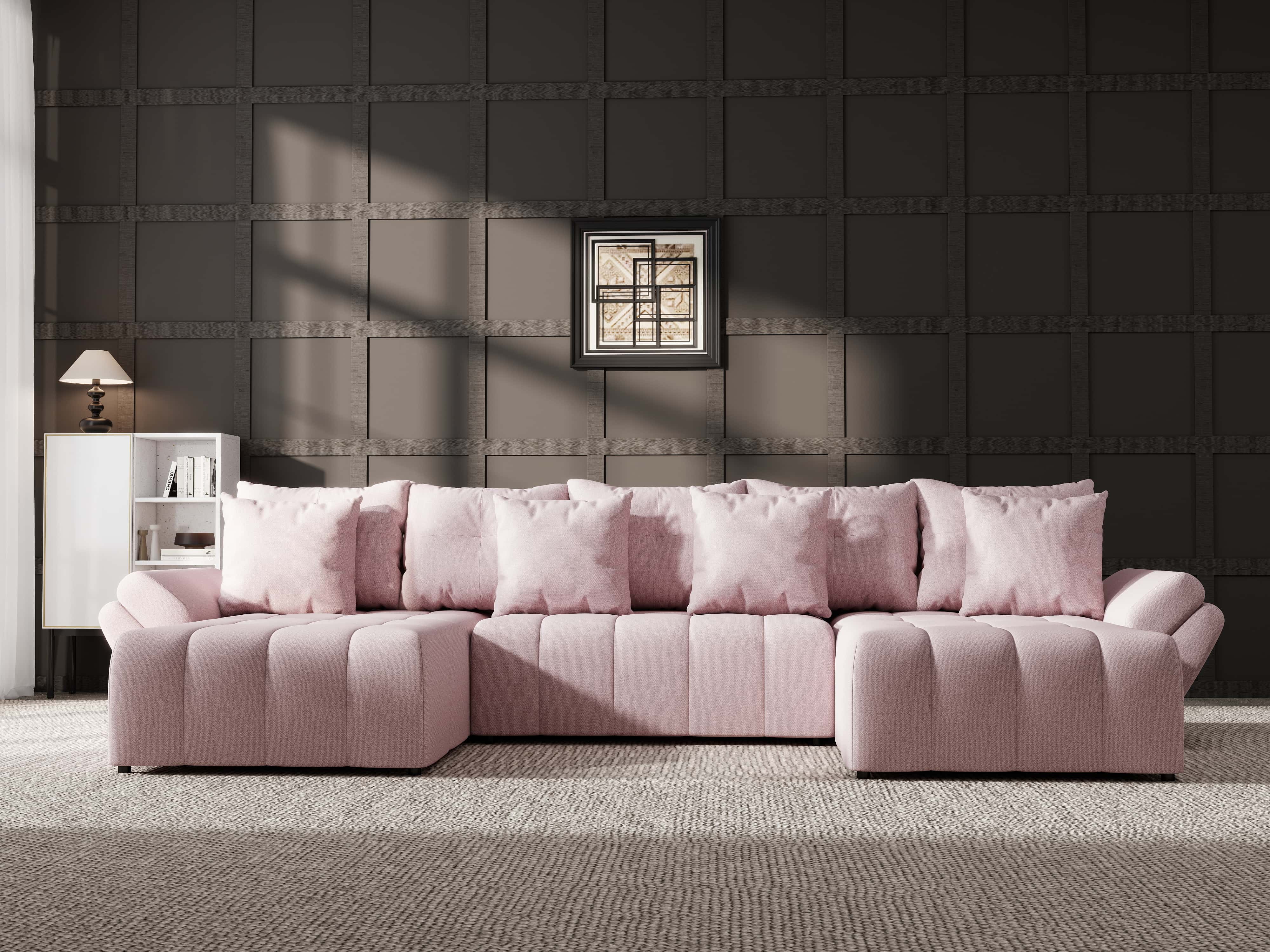 Colțar extensibil dumonde cu ladă de depozitare si sezut confortabil din spuma HR, Berlin U Enjoy Flamingo 380x180 cm Fabrica