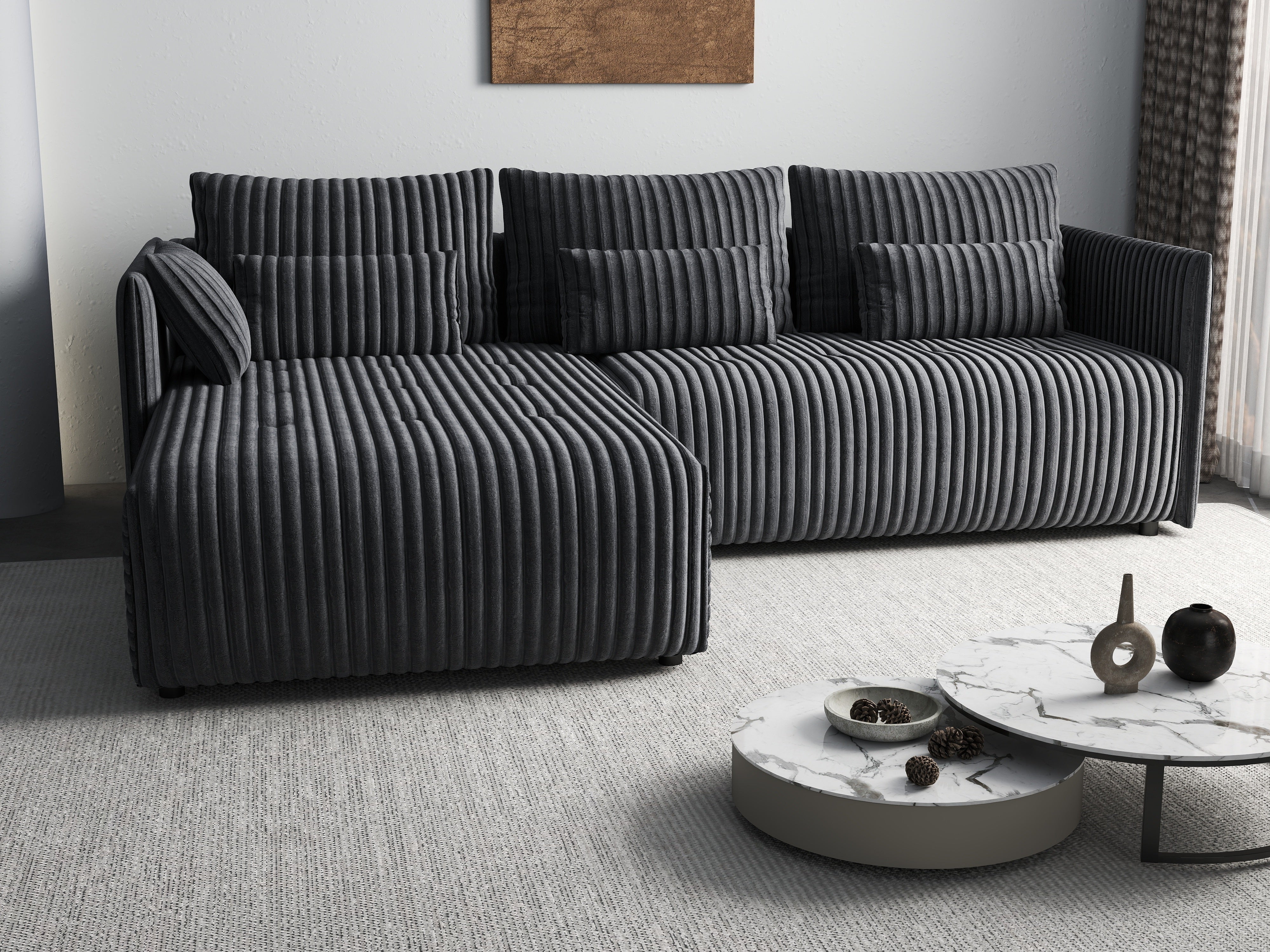 Colțar extensibil dumonde cu ladă de depozitare si sezut confortabil din spuma HR, Malta Ambience Grey 235x185 cm Fabrica