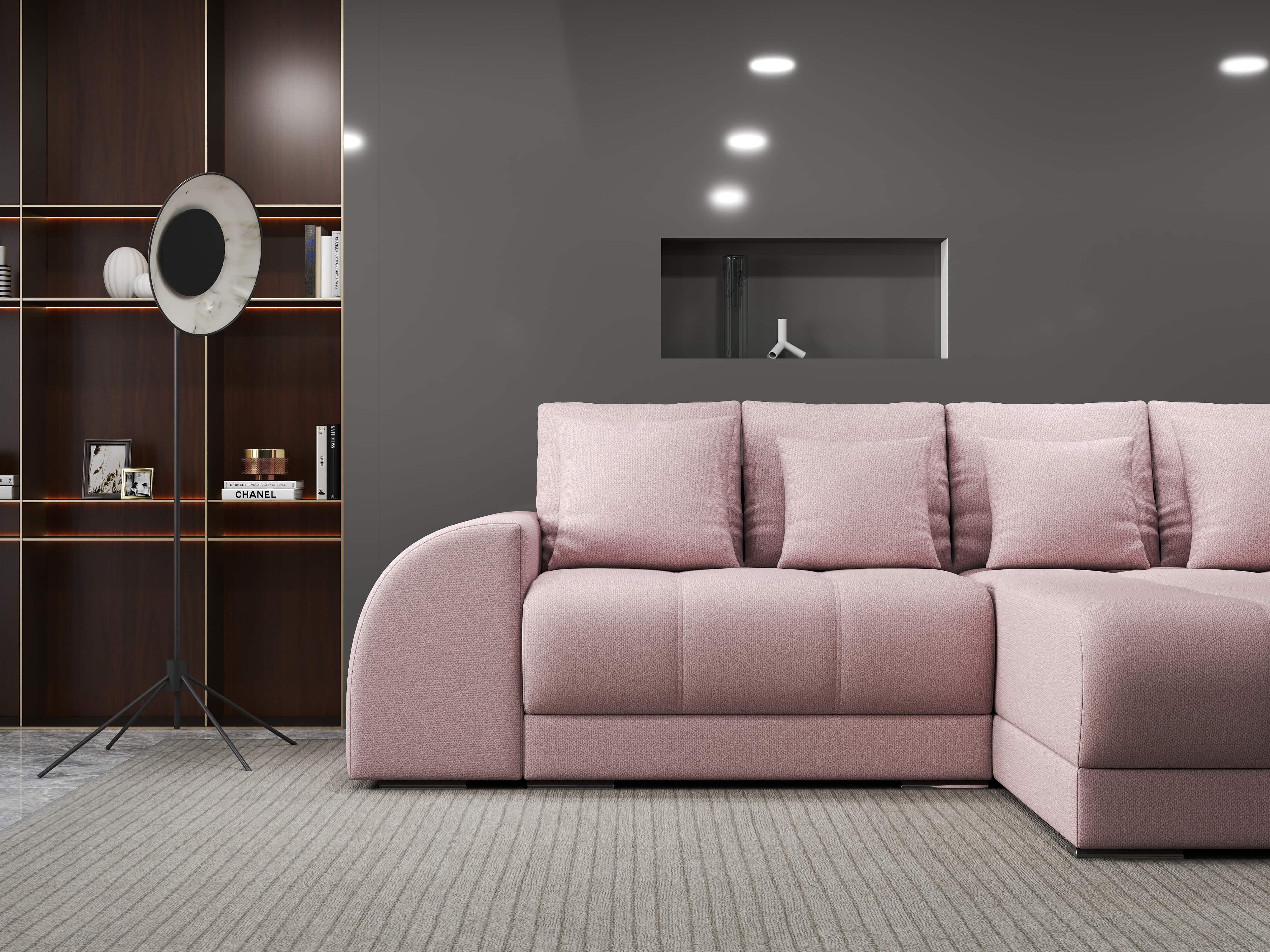 Colțar extensibil dumonde cu ladă de depozitare si sezut confortabil din spuma HR, Verona Enjoy Roz II 290x185 cm Fabrica