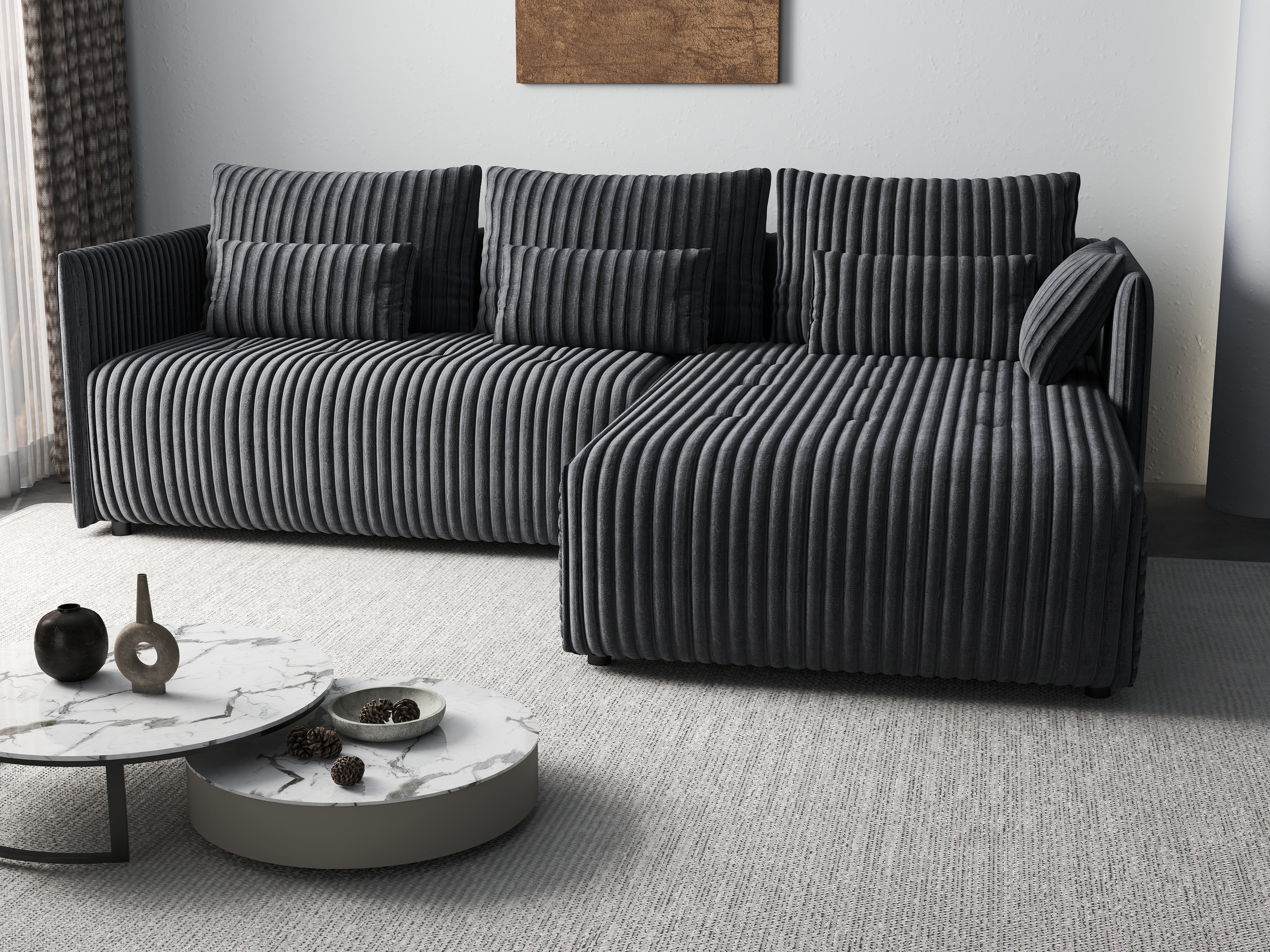 Colțar extensibil dumonde cu ladă de depozitare si sezut confortabil din spuma HR, Malta Ambience Grey 235x185 cm Fabrica