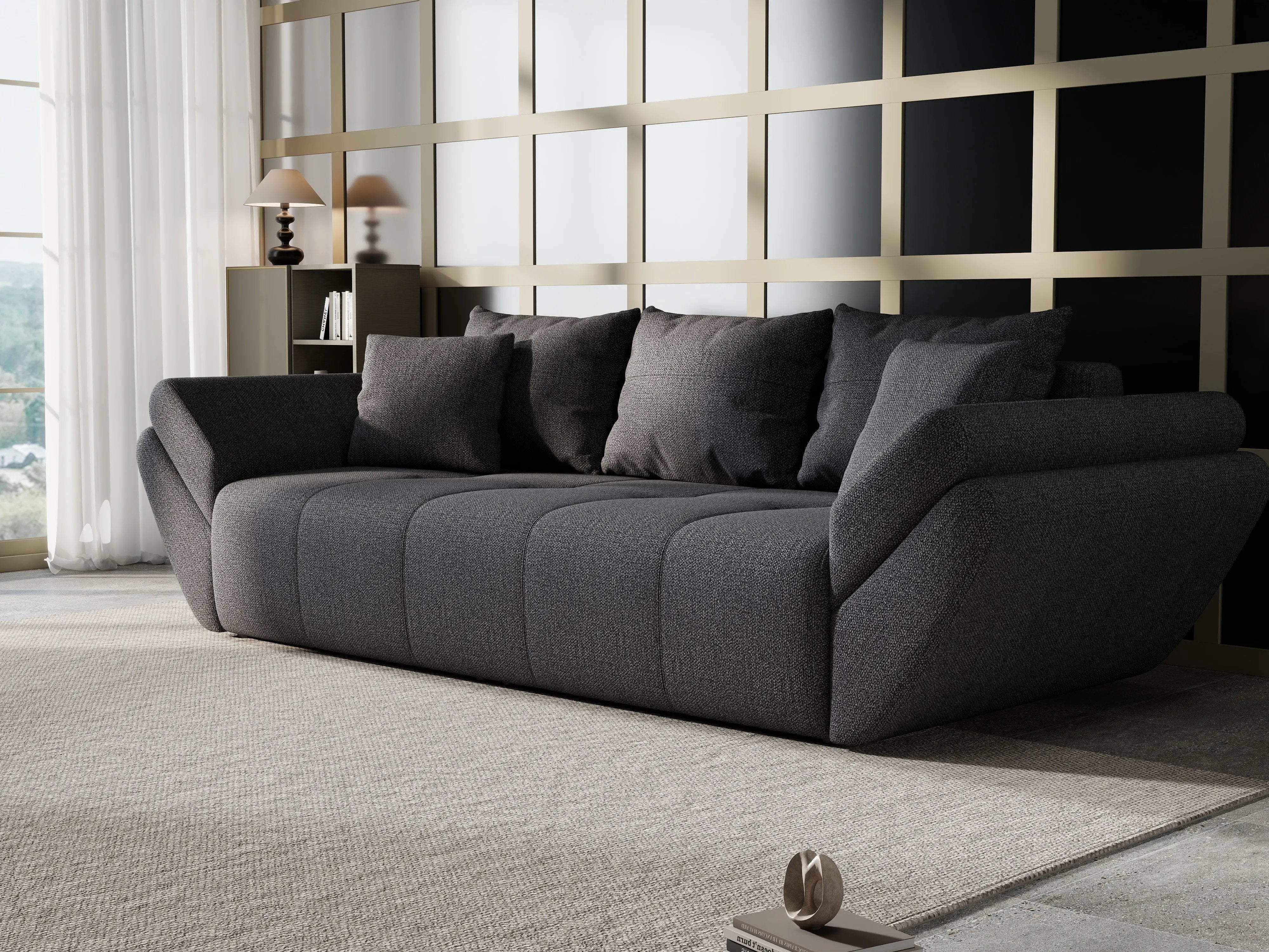 Canapea extensibilă dumonde cu ladă de depozitare si sezut confortabil din spuma HR, Berlin Enjoy Graphite 250x100 cm Fabrica