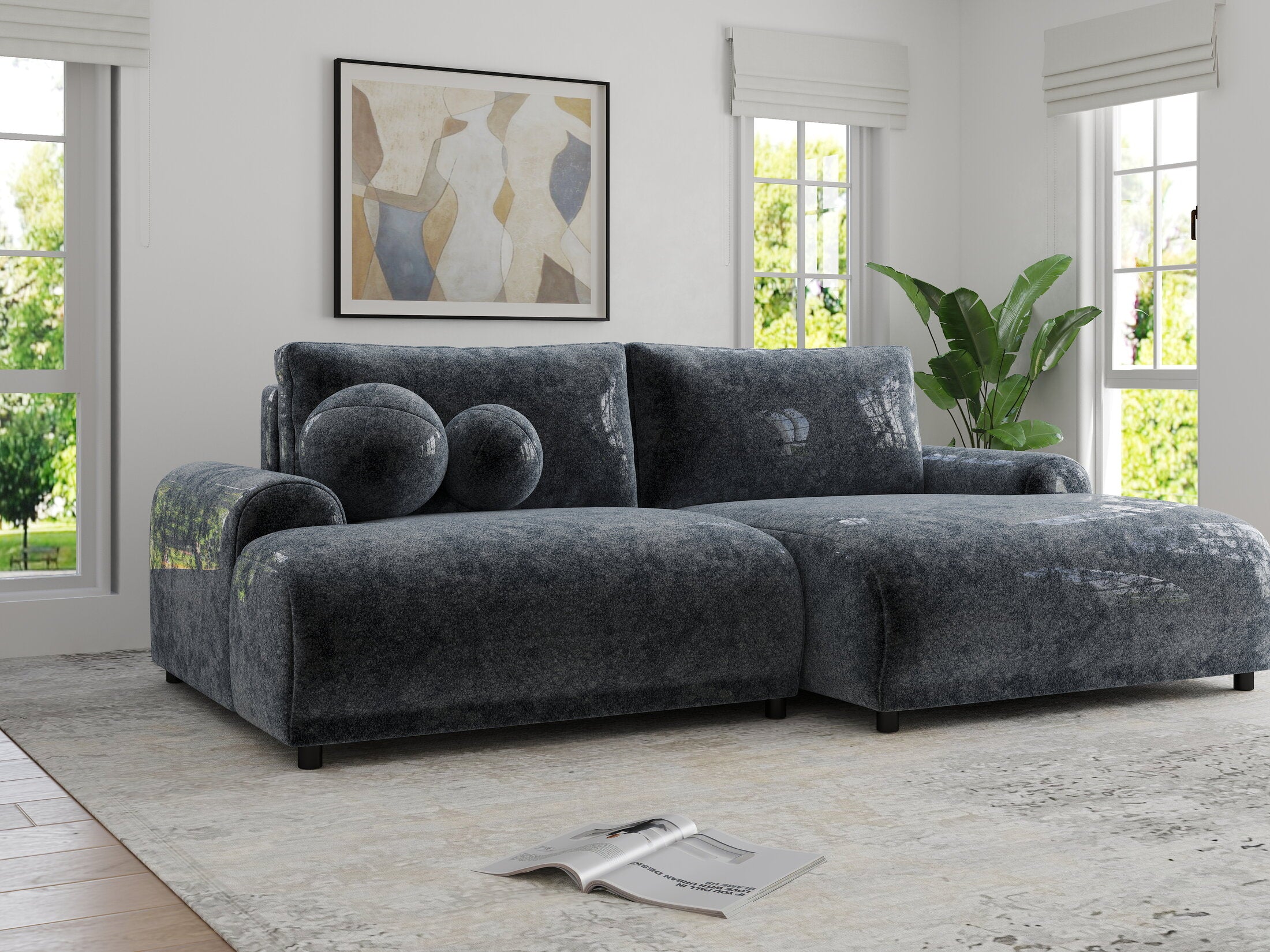 Colțar extensibil dumonde cu ladă de depozitare și șezut confortabil din spumă HR, Carlo Euphoria Gri Grafit 240x145 cm II