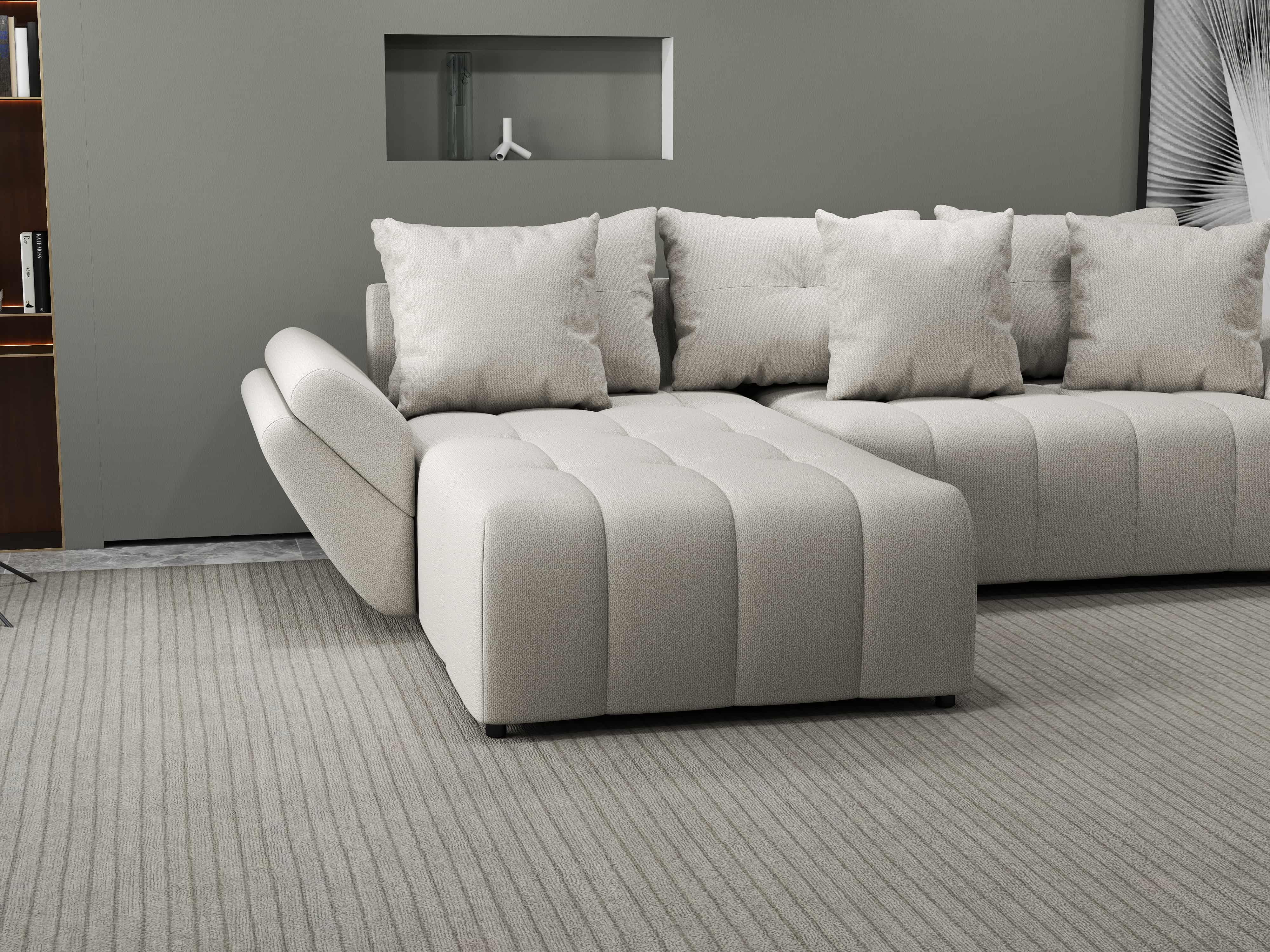 Colțar extensibil dumonde cu ladă de depozitare si sezut confortabil din spuma HR, Berlin Enjoy Bej 280x185 cm Fabrica