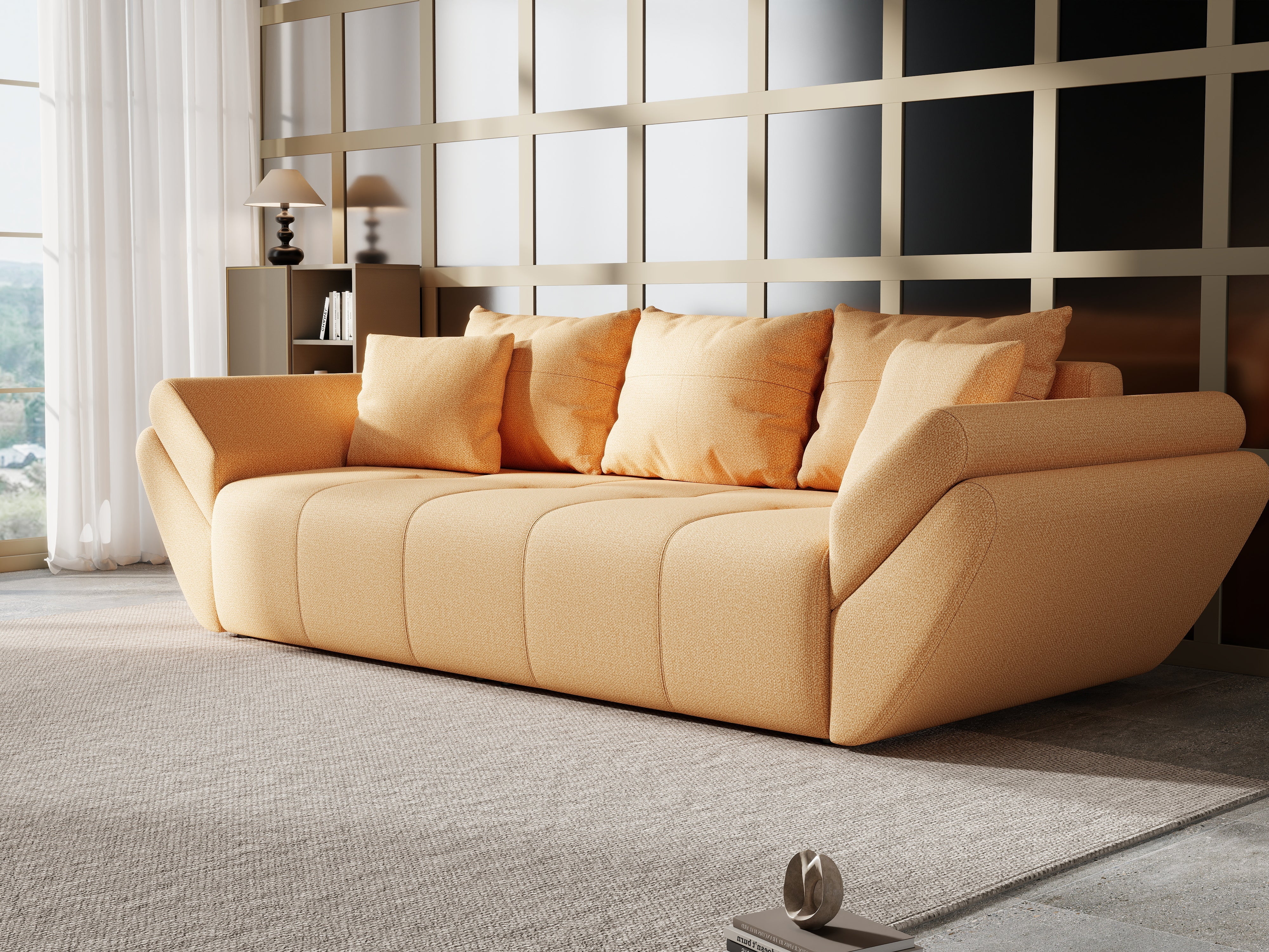 Canapea extensibilă dumonde cu ladă de depozitare si sezut confortabil din spuma HR, Berlin Enjoy Mango 250x100 cm Fabrica