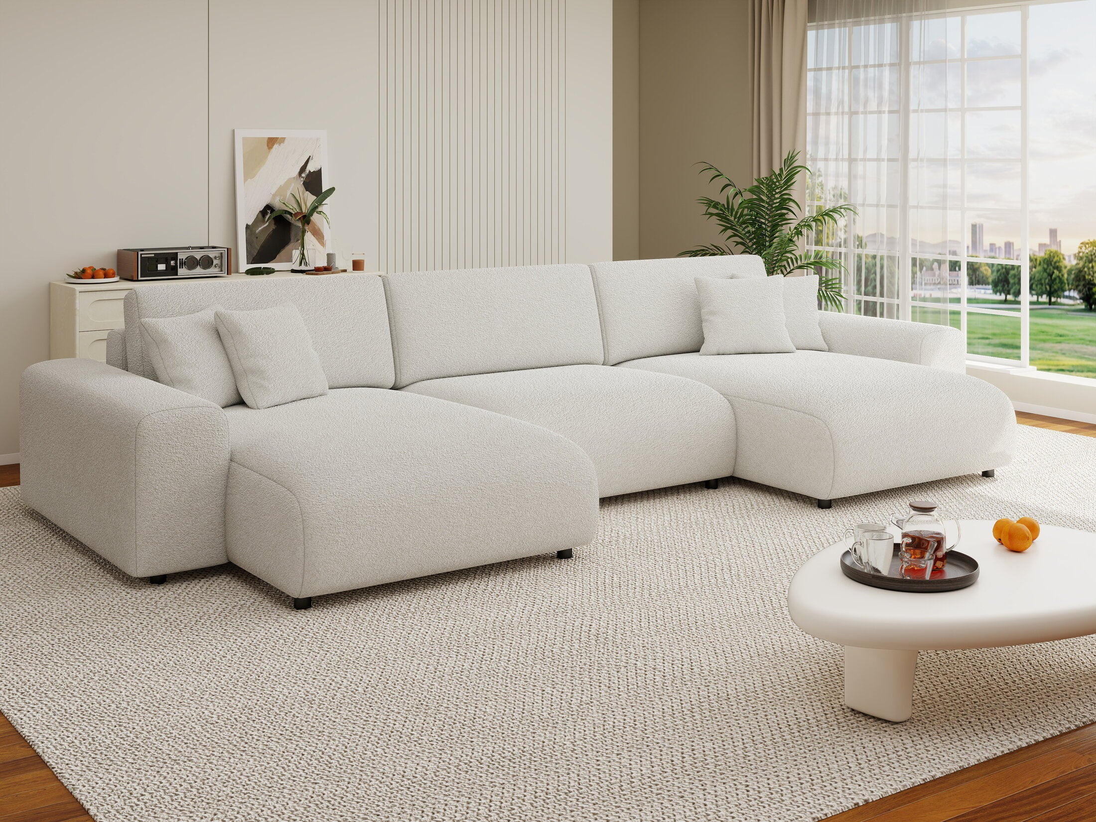 Colțar extensibil dumonde cu ladă de depozitare si sezut confortabil din spuma HR, Sarina U Euphoria Alb 350x168 cm