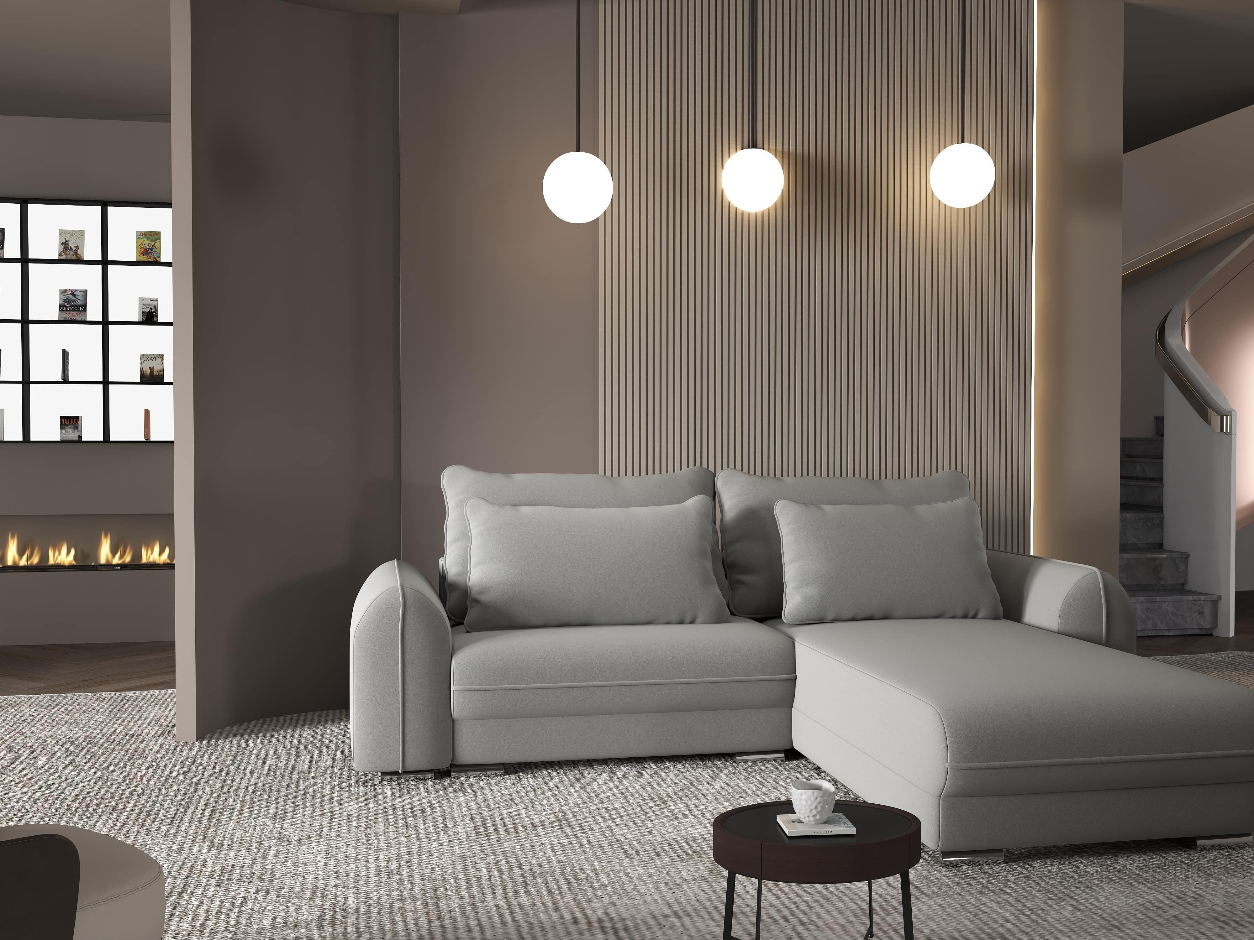 Colțar extensibil dumonde cu ladă de depozitare si sezut confortabil din spuma HR, Denver Royal Gri 275x185 cm II Fabrica