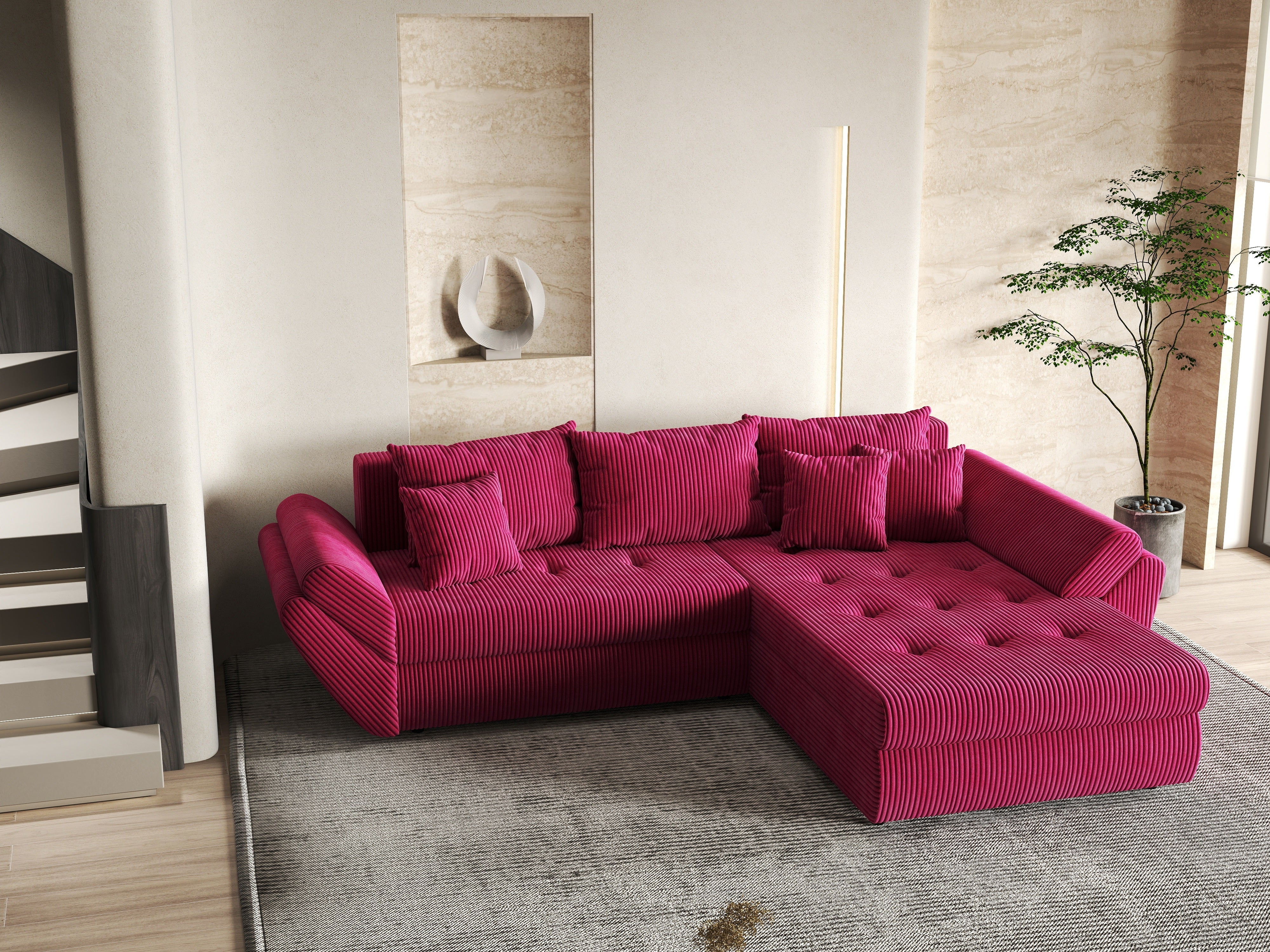 Colțar extensibil dumonde cu ladă de depozitare si sezut confortabil din spuma HR, Loana Zoom Red II 270x185 cm Fabrica