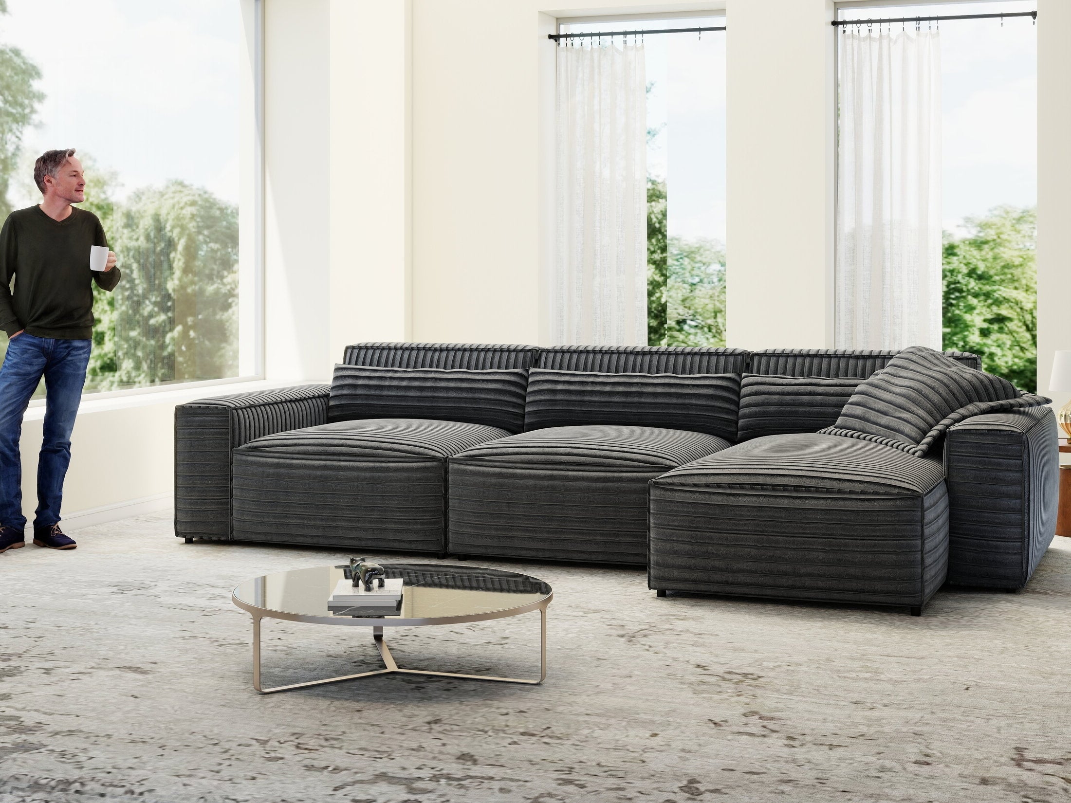 Colțar dumonde cu sezut confortabil din spuma HR, Marvelo XL Ambience Gri 366x175 cm II