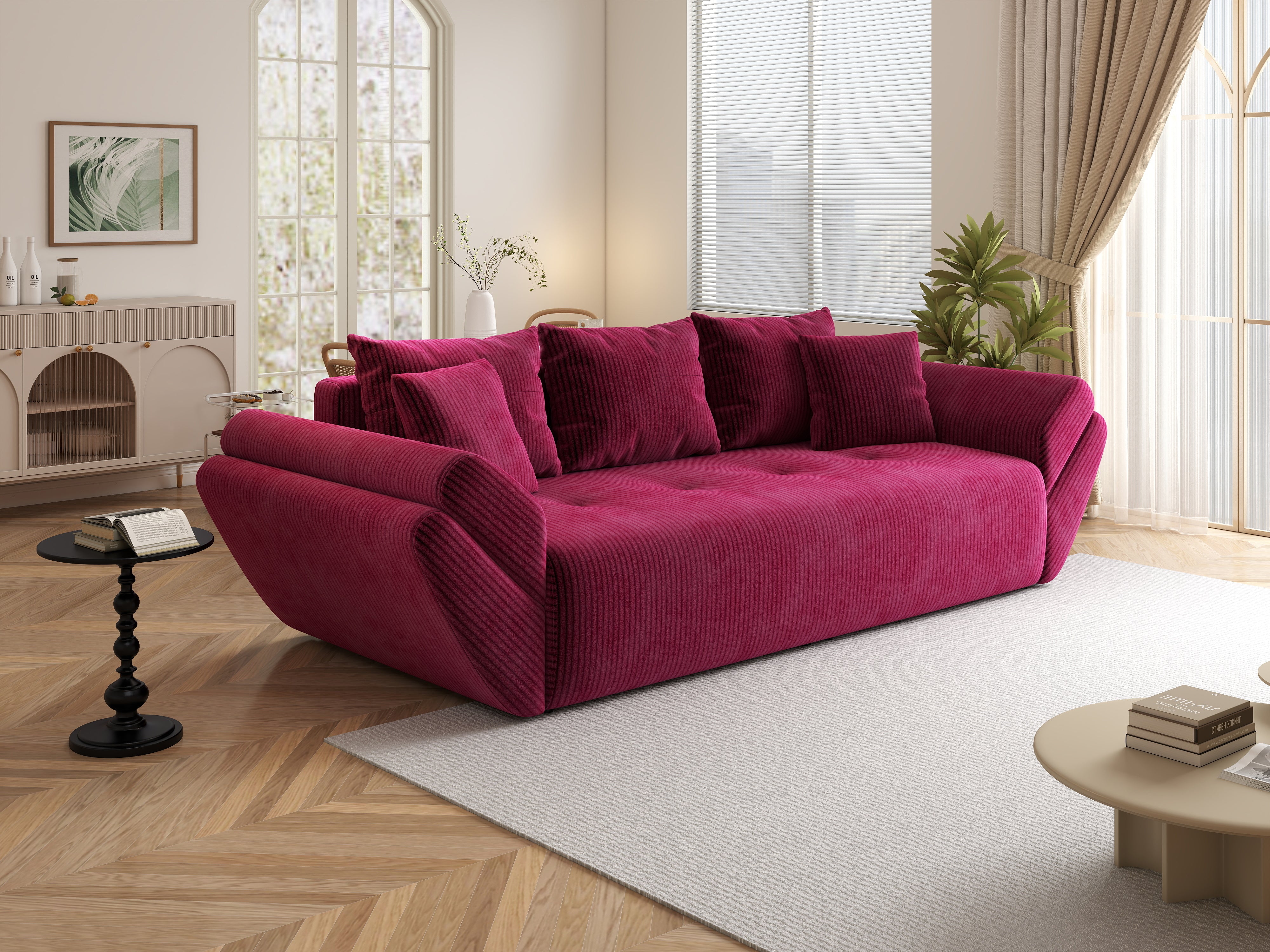 Canapea extensibilă dumonde cu ladă de depozitare si sezut confortabil din spuma HR, Berlin Zoom Red 250x100 cm Fabrica
