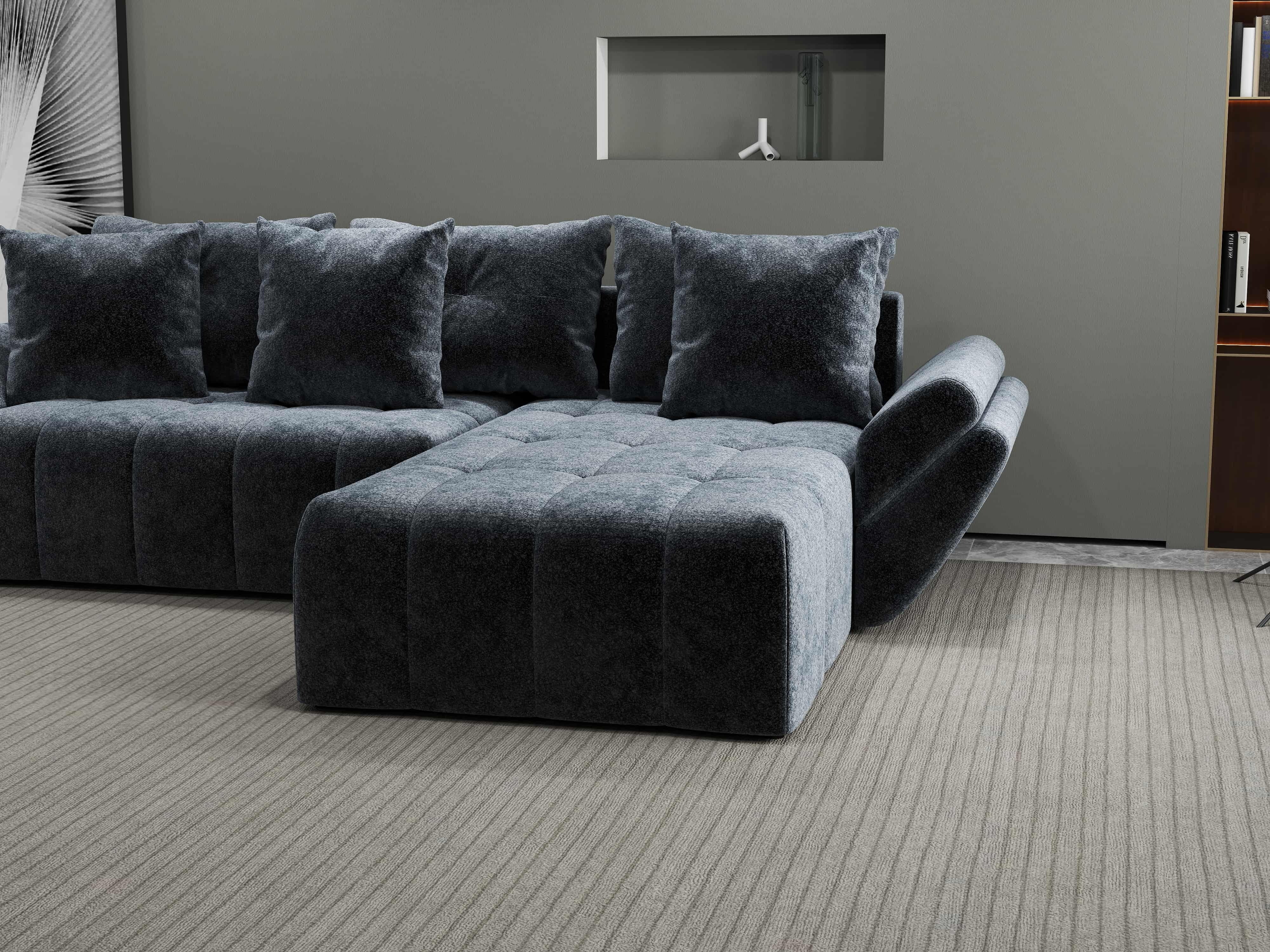 Colțar extensibil dumonde cu ladă de depozitare si sezut confortabil din spuma HR, Berlin Euphoria Grafit 280x185 cm II Fabrica