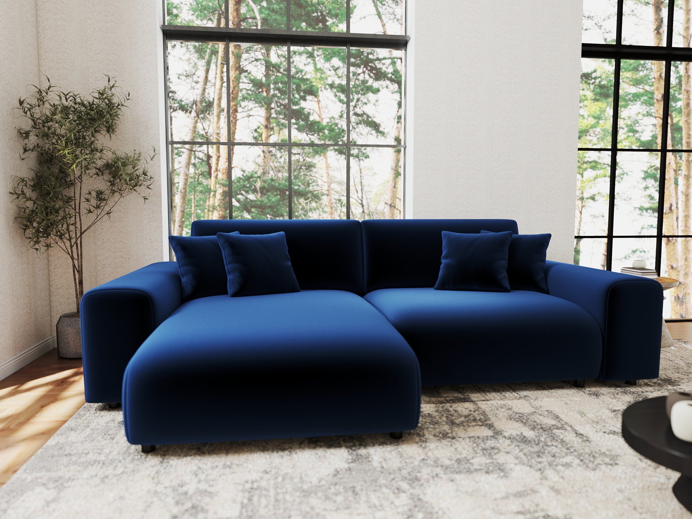 Colțar extensibil dumonde cu ladă de depozitare si sezut confortabil din spuma HR, Sarina Royal Albastru Navy 255x168 cm