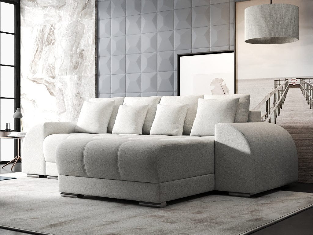 Colțar extensibil dumonde cu ladă de depozitare si sezut confortabil din spuma HR, Verona Euphoria Ivory II 290x185 cm Fabrica