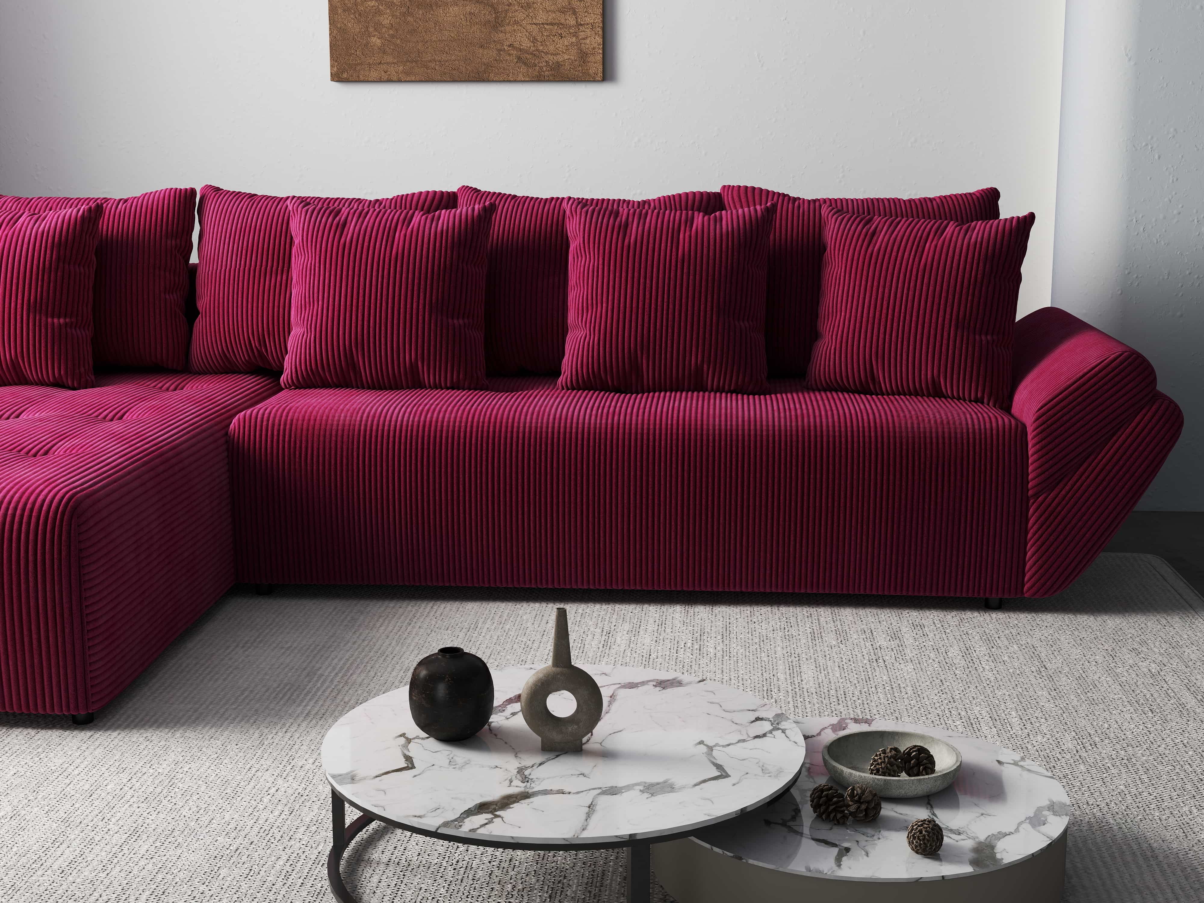 Colțar extensibil dumonde cu ladă de depozitare si sezut confortabil din spuma HR, Berlin XL Zoom Red 350x185 cm Fabrica