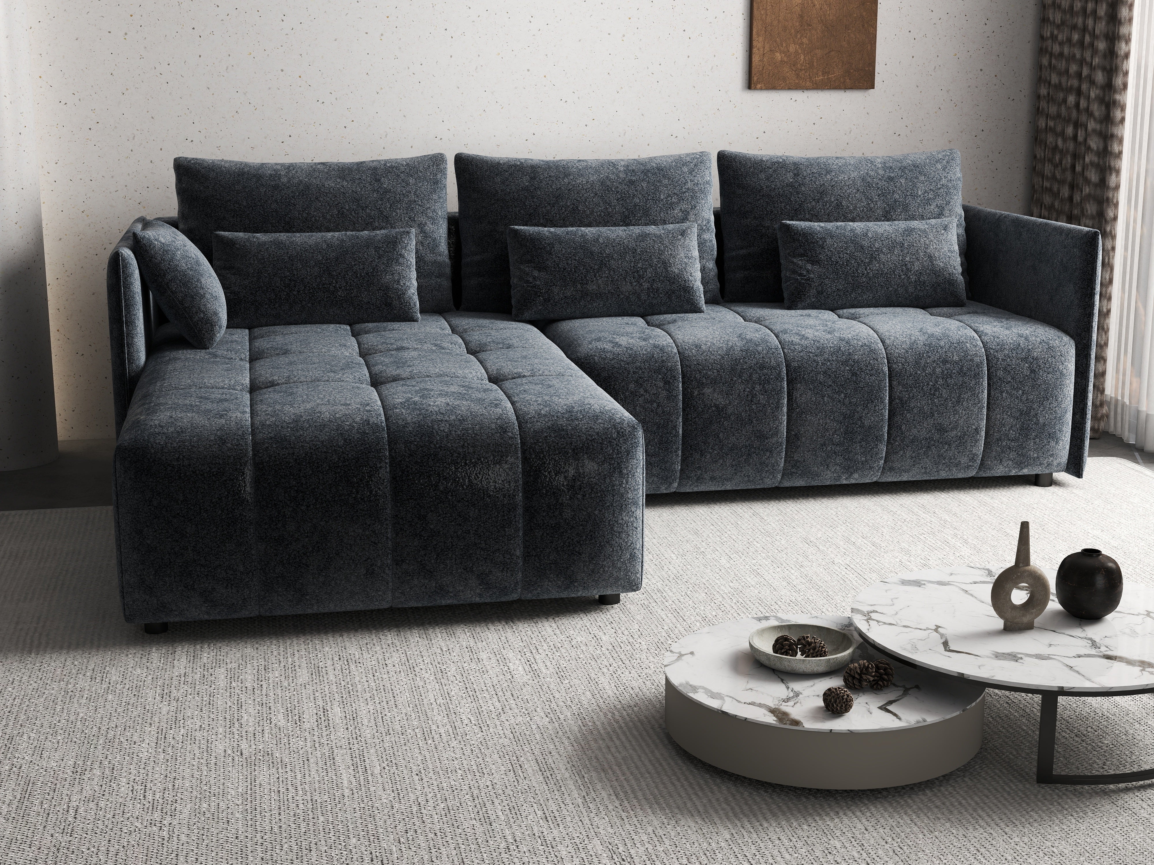 Colțar extensibil dumonde cu ladă de depozitare si sezut confortabil din spuma HR, Malta Euphoria Grafit 235x185 cm Fabrica