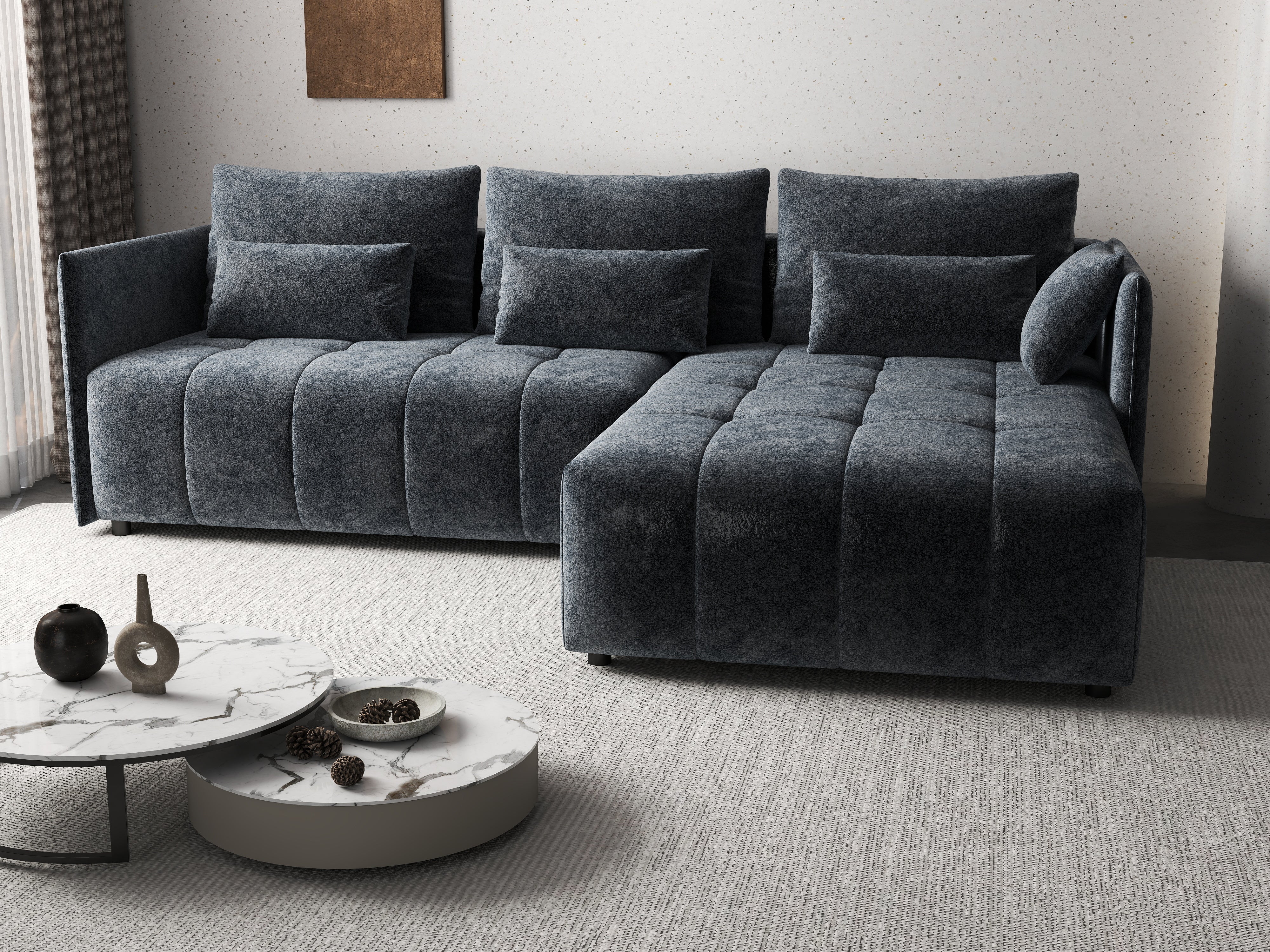 Colțar extensibil dumonde cu ladă de depozitare si sezut confortabil din spuma HR, Malta Euphoria Grafit II 235x185 cm Fabrica